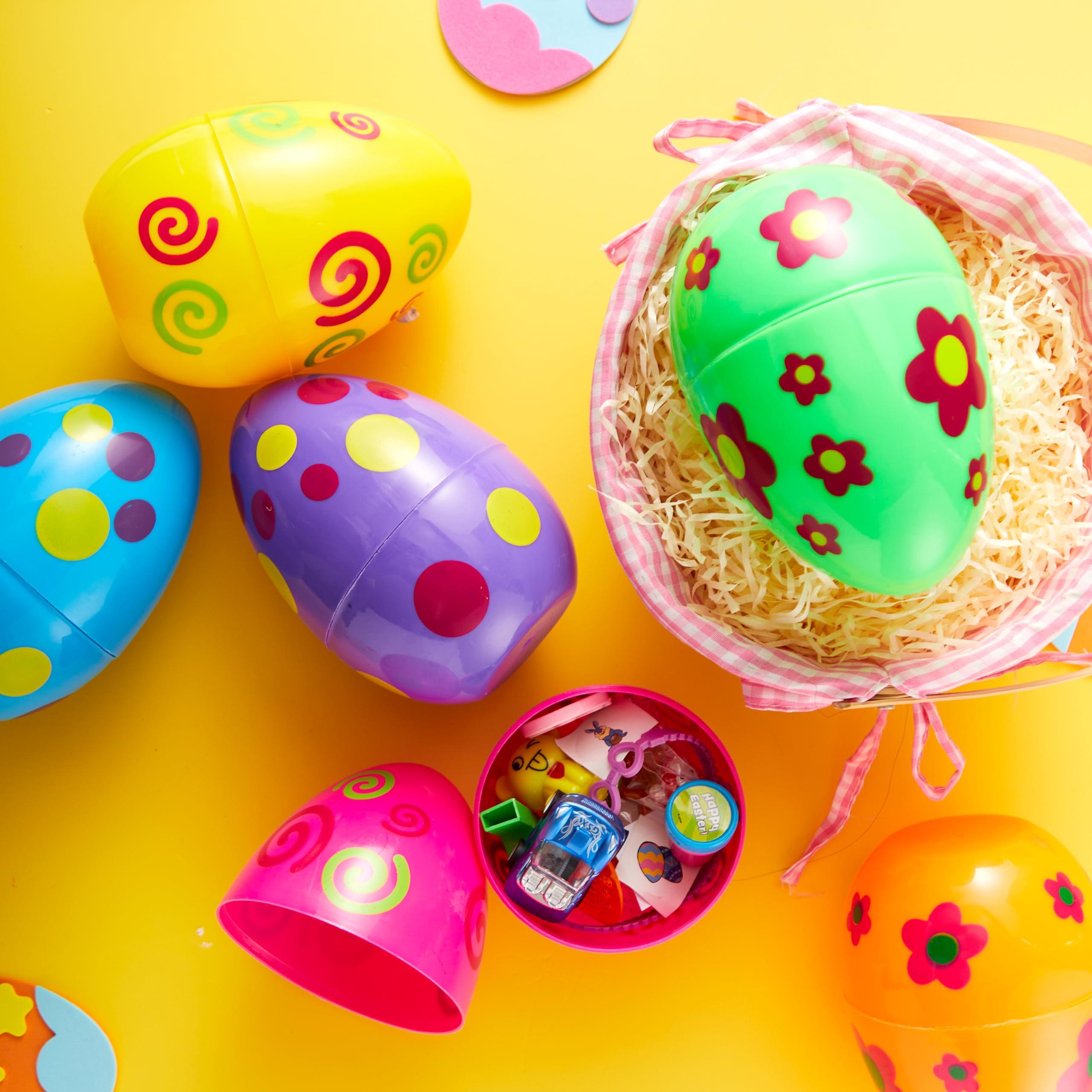 JOYIN JOYIN 12 Pcs Jumbo Printed Easter Eggs, 6 Inches Giant Plastic Eggs Fillable for Easter Themed Hunt Basket Stuffers Fillers Filling Treats Party Favor Classroom Prize Supplies