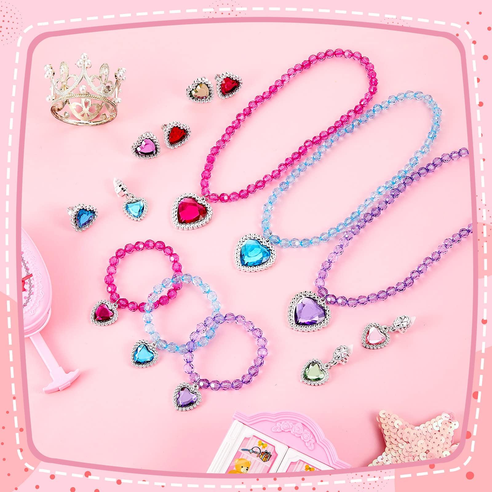 Henoyso Henoyso 6 Set Princess Jewelry Dress Up Jewelry Princess Pretend Toy Jewelry Set with Necklace Bracelet Rings Earrings Princess Costume Jewelry Beaded Toy Necklace for Party Favors Costume (Colorful)