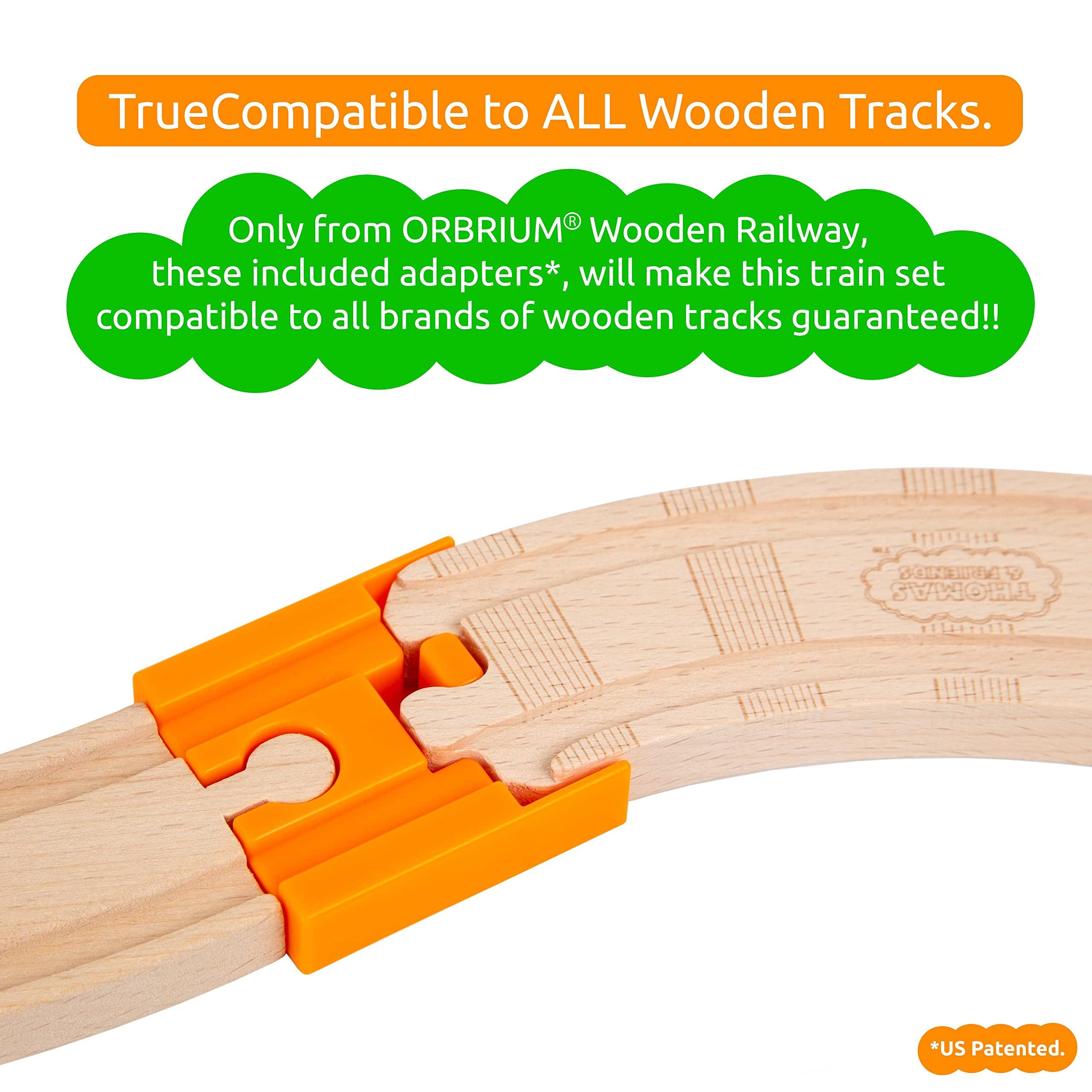 Orbrium ORBRIUM 52 Pcs Deluxe Wooden Train Set with Wooden Storage Box Tunnel Compatible with Thomas, Brio, Melissa (Wooden Box - 52 Pcs Train Set)