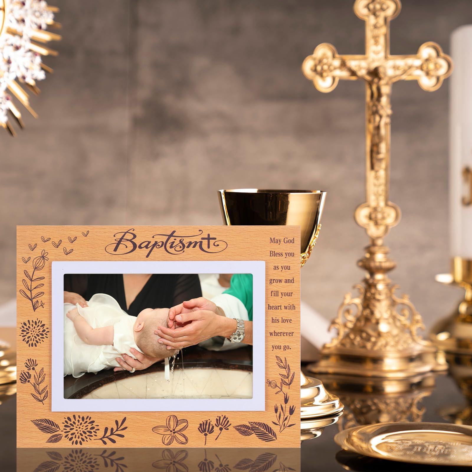BiKontrun Baby Baptism Picture Frame - Baptism Photo Frame for Boys and Girls,Christening Keepsake Photo Frame,Baby Baptism Gifts with Warm and Caring Blessing of Words"May God Bless You Wherever You Go"