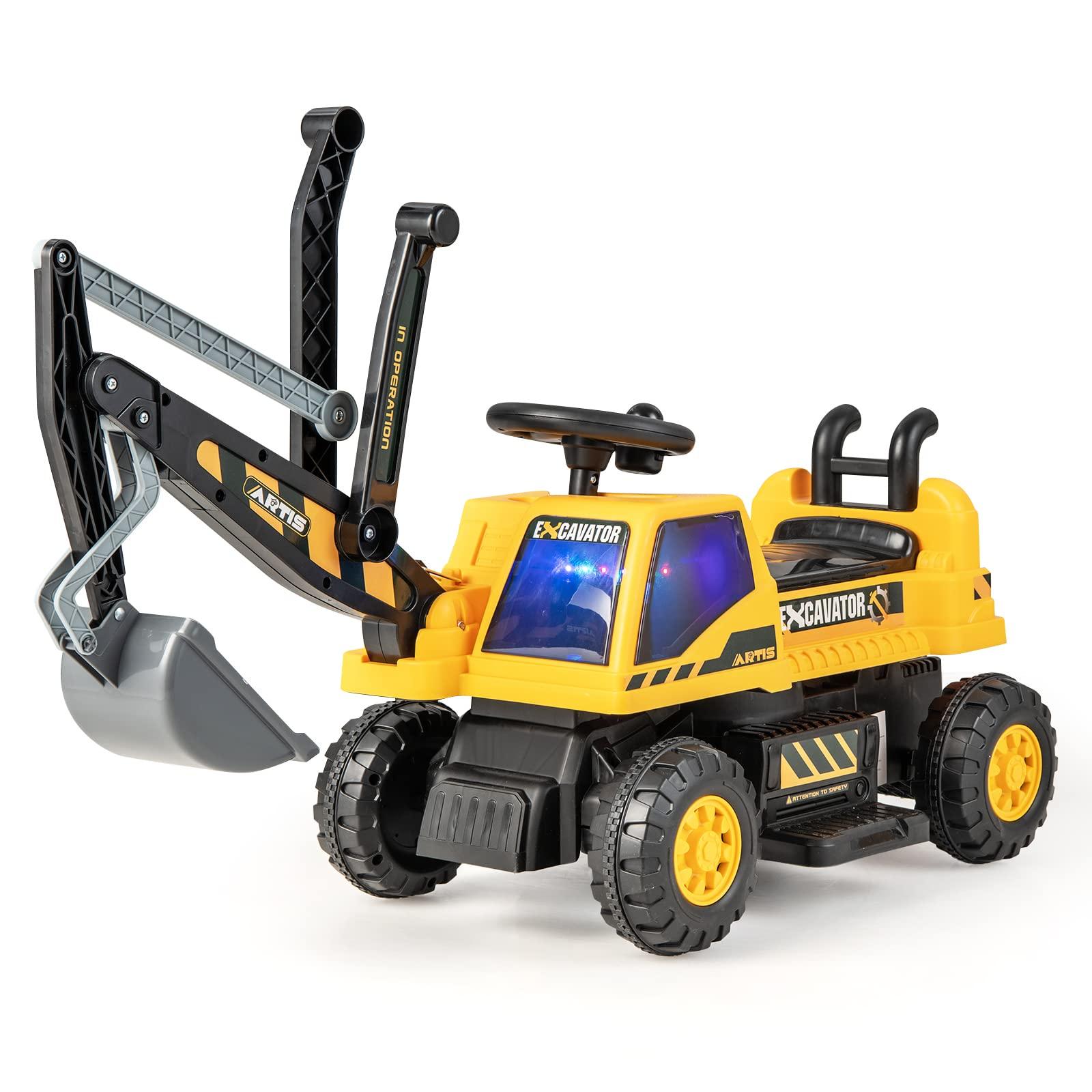 HONEY JOY HONEY JOY Ride on Excavator, 6V Battery Powered Ride on Construction Vehicles for Kids, Under Seat Storage, Music, Rotatable Seat, Kids Digger Loader, Bulldozer Ride on Toy, Gift for Boys Girls