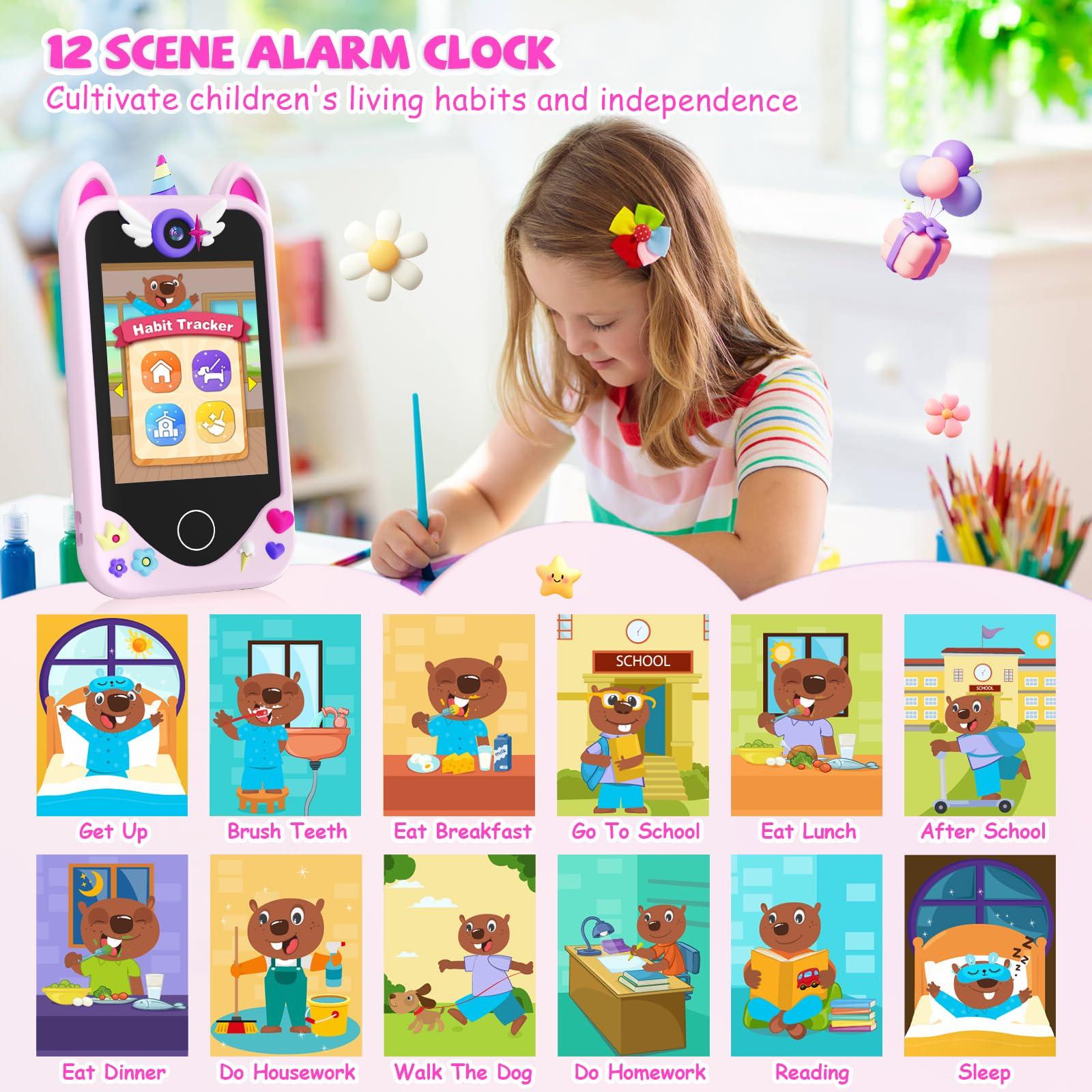 Yosfeng Kids Smart Phone for Girls Gifts - Toddler Christmas Birthday Gift for Age 3 4 5 6 Year Old, Kids Cell Phone Toy with Touchscreen, Dual Cameras, Learning, Music Player, Games with 32 GB Card