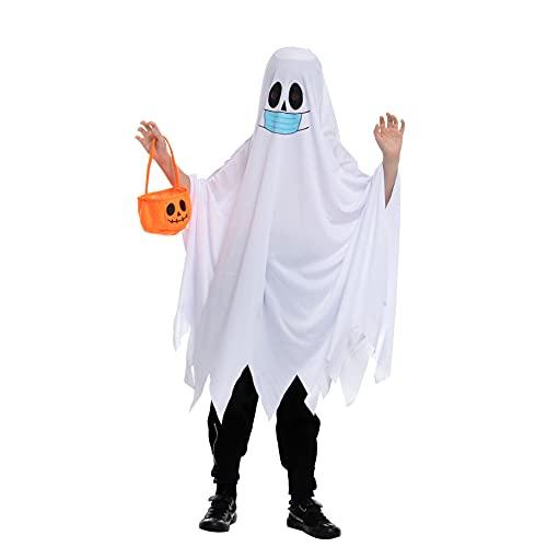 Spooktacular Creations Spooktacular Creations Halloween Child Friendly Ghost Costume with Pumpkin Bucket, Halloween Spooky Cloak Cape horror masks for Unisex Kids (Small (5-7yr))