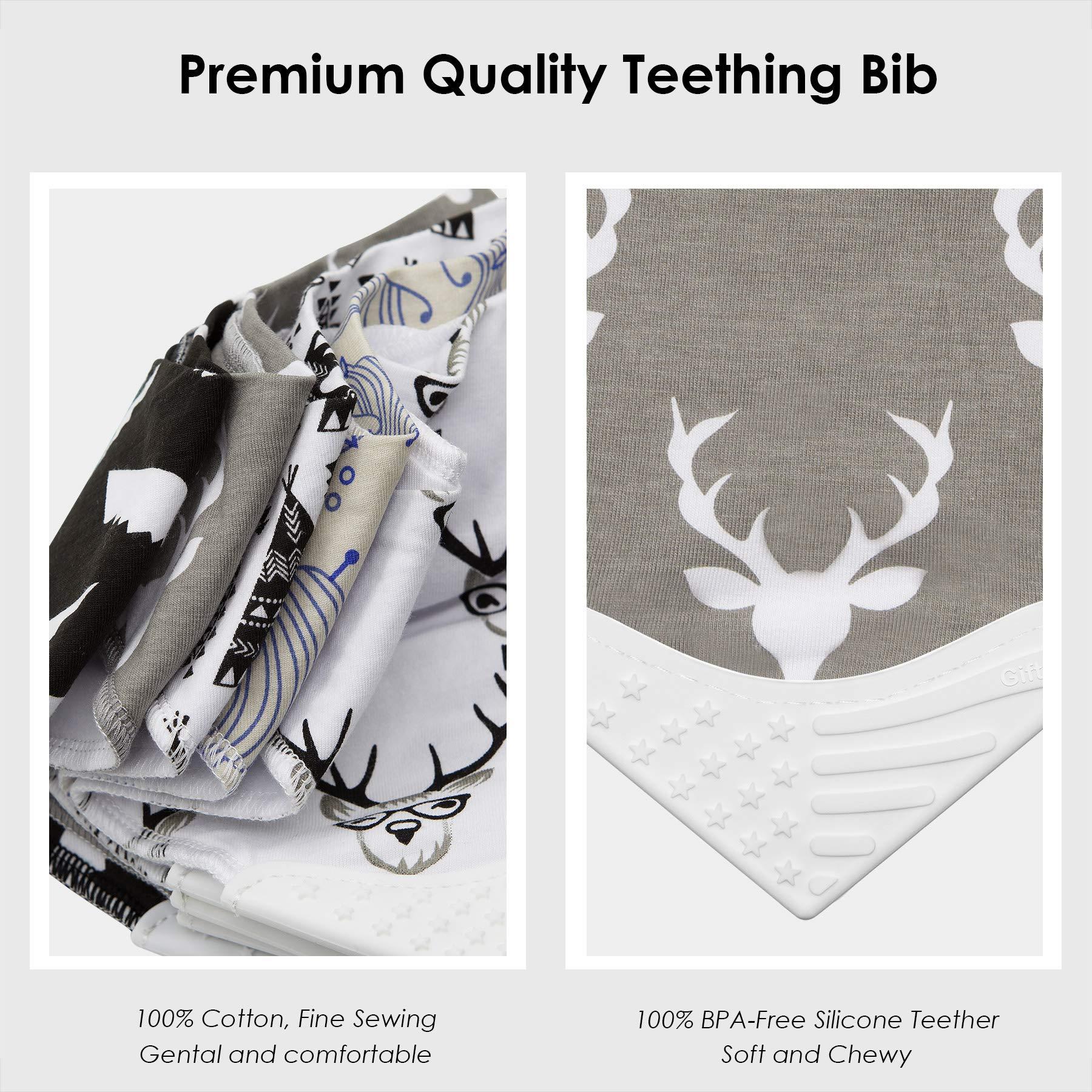 Giftty Giftty BabyBandana Bibs with Teething Corner, Teething Bib, BPA-Free Silicone Teether and Adjustable Snap for Baby Boys, (Black Forest, 5-Pack)