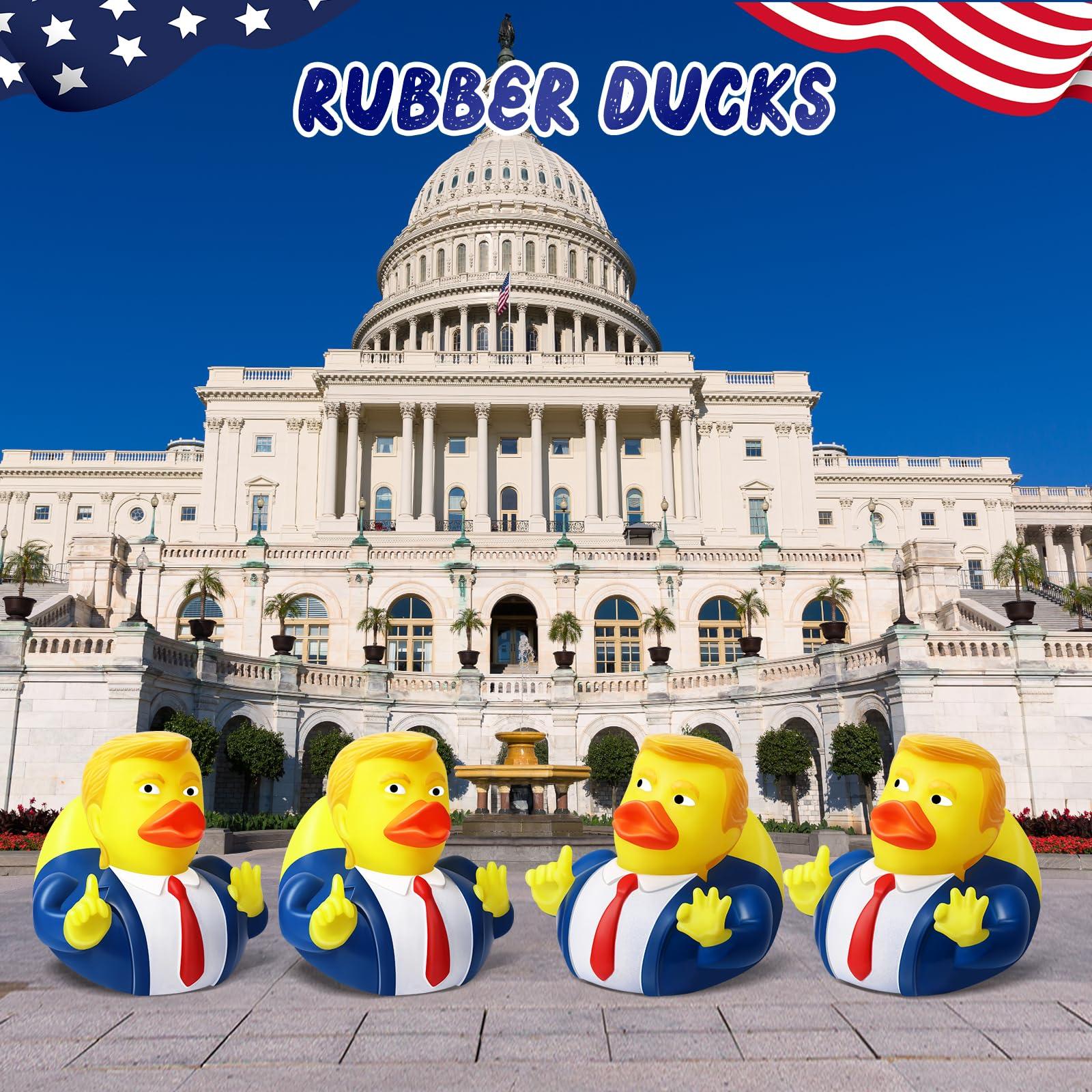 EYKOOW 24 Pcs Donald Trump Rubber Ducks with Card, Update Trump Ducks for Jeeps for President, Jeep Duck Baby Bath Toy with Trump Theme, Trump Valentines Day Gifts for Kids Adults Car Dashboard Decorations