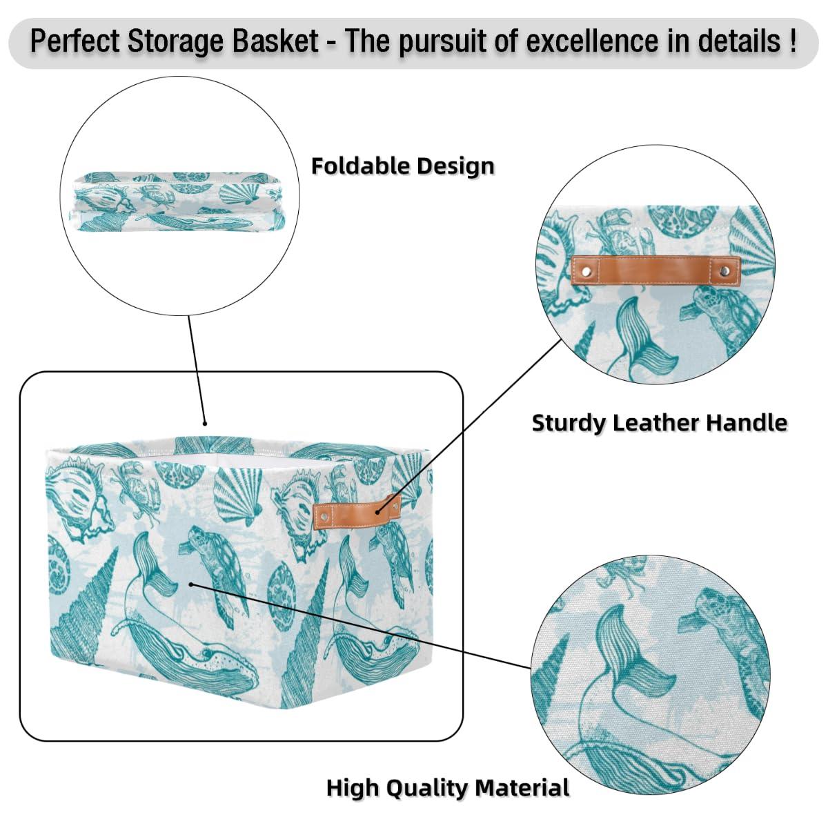 JXDXHCW JXDXHCW Whales Printed Storage Basket Bins with Handles Collapsible Basket Canvas Fabric For Bedroom Home Office