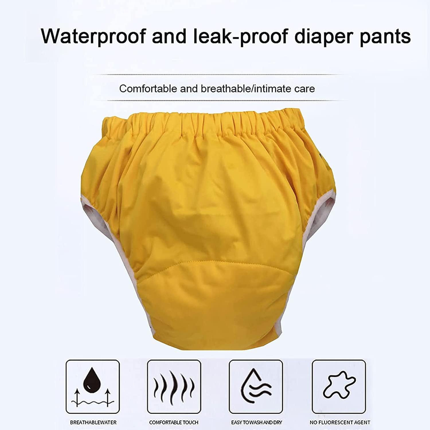 DACUN Daily Wearing Safety Certification Leak Protection Diaper for Adult Reusable Cloth Nappy Moisture Absorbing Breathable Anti-Leakage Diapers (Color : Yellow, Size : S-Small)