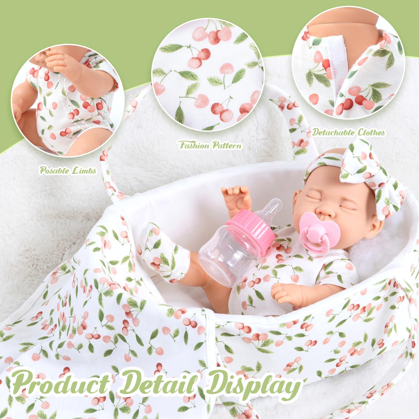 DONTNO 12 Inch Reborn Baby Doll with Bassinet Bed and Doll Accessories Newborn Baby Doll Includes Doll Clothes Blanket Pacifier Bottle First Baby Dolls for Toddlers 36 Months and Up