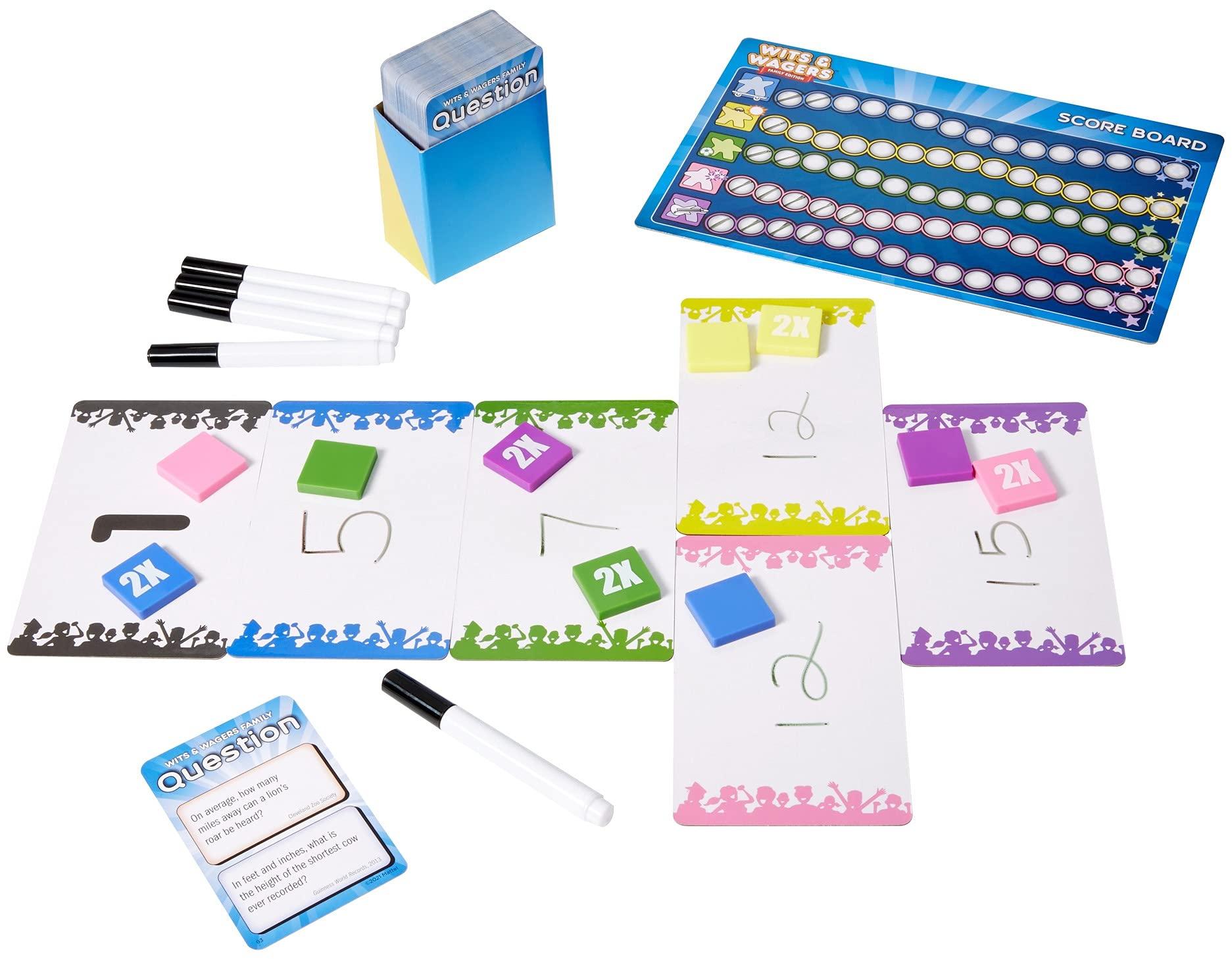 Mattel Games Mattel Games Wits & Wagers Board Game Family Edition for Kids and Adults with Dry Erase Boards, Markers & Question Cards Large