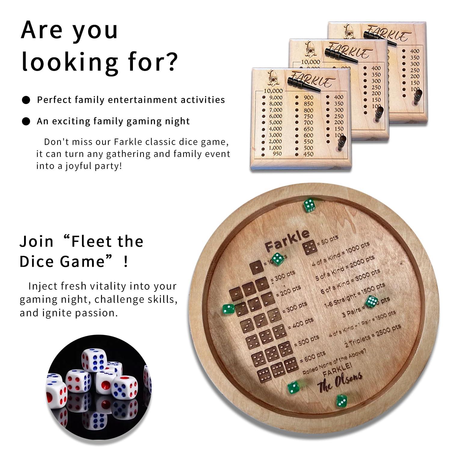 SYITNSTE SYITNSTE Farkle Classic Wooden Dice Rolling Tray with Scoring Pads Ideal for Board Game Portable Set for Family Gatherings and Travel Entertainment (Dice Tray+2pcs Score Board)