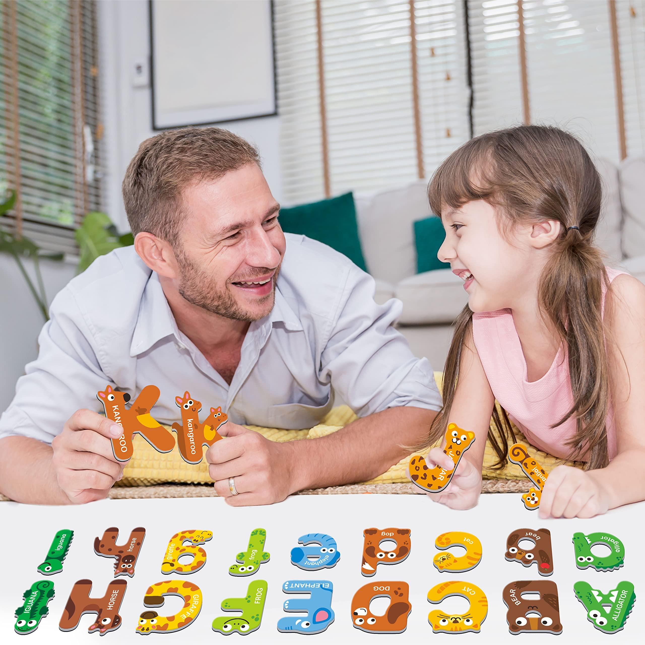 SpriteGru 52 Magnetic Alphabet, 26 Uppercase & 26 Lowercase Letters, Adorable Animal Shape Alphabet ABC Magnets for Fridge Educational Spelling Learning Games Toys Set for Kids, Toddlers 3 4 5 Years Old