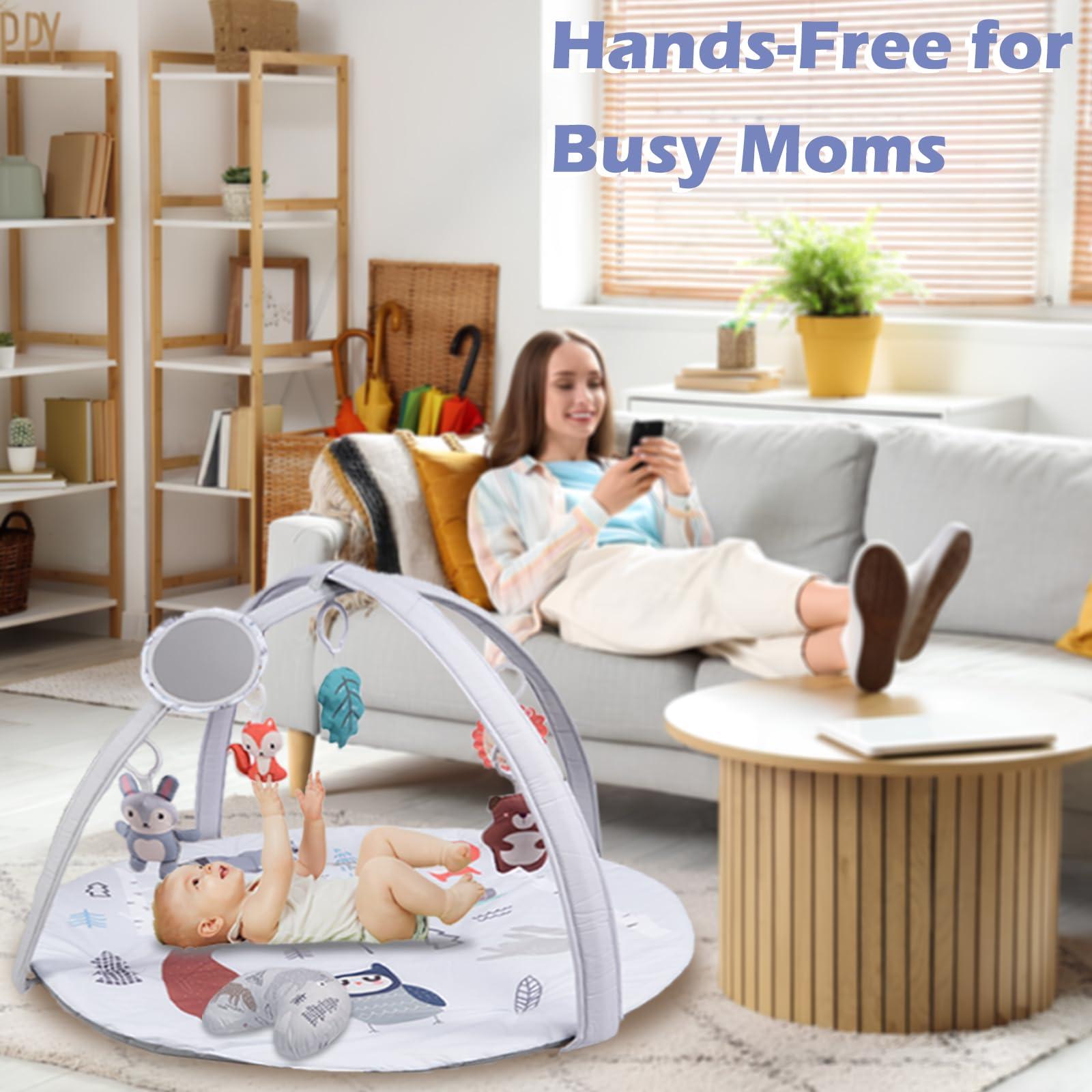 BAYMI BAYMI Baby Gym Play Mat, Baby Play Gym with 6 Detachable Sensory Toys, Foldable Tummy Time Activity Mat for Sensory & Motor Skills Development, Baby Toys Gift for 0-3, 3-6, 6-12 Months