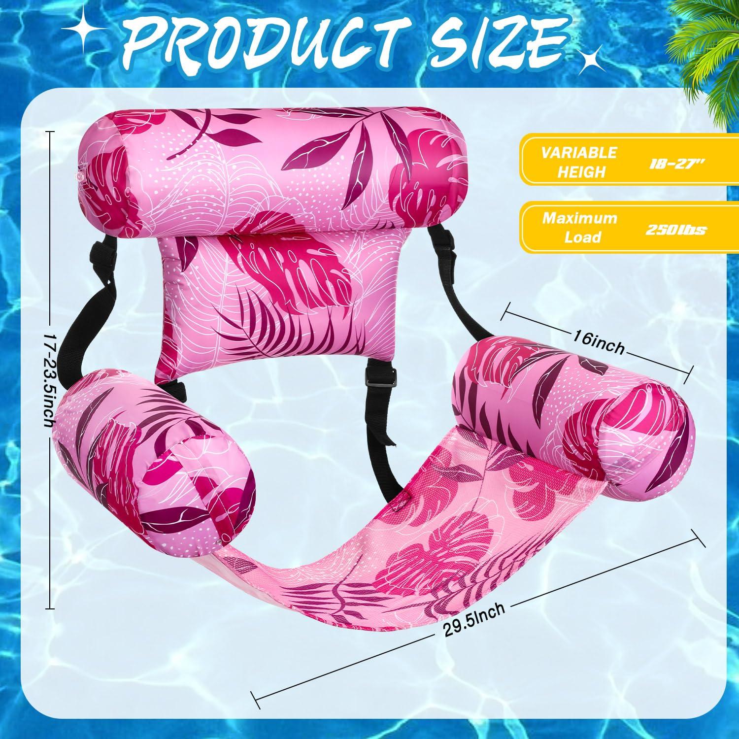 Sonwyoung Sonwyoung Inflatable Pool Floats Chairs Adult Floating Lounge Chairs Adjustable Hammock Water Floating Chair Swimming Tropical Plants Pattern for Party Summer Water Beach Lake Fun(Pink)