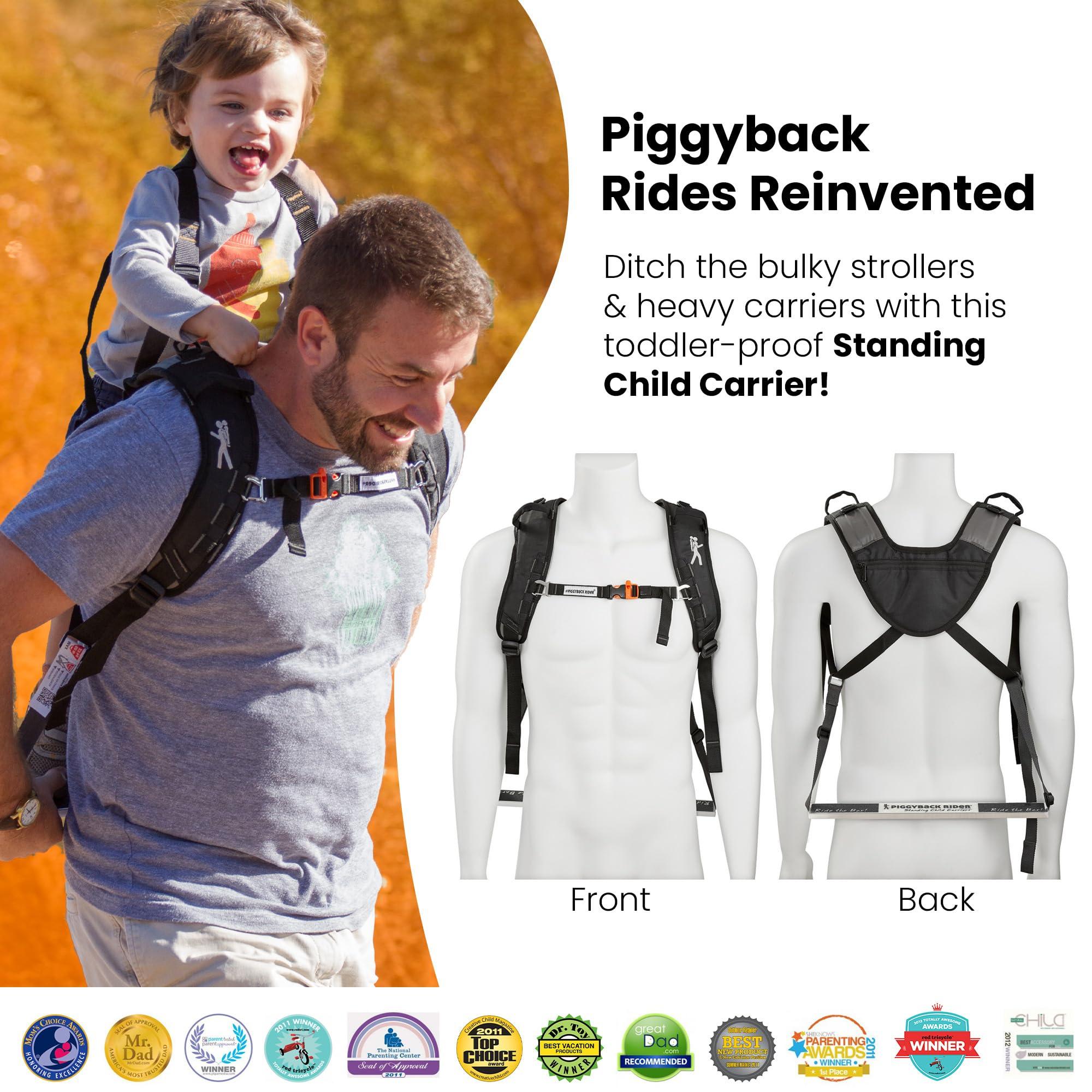 Piggyback Rider Piggyback SCOUT Standing Toddler Carrier Backpack - 2-Piece Bundle for Hiking & Travel with Secure Child Safety Harness Included - For Ages 2-4 (Under 50 lbs) - No Accessories Included
