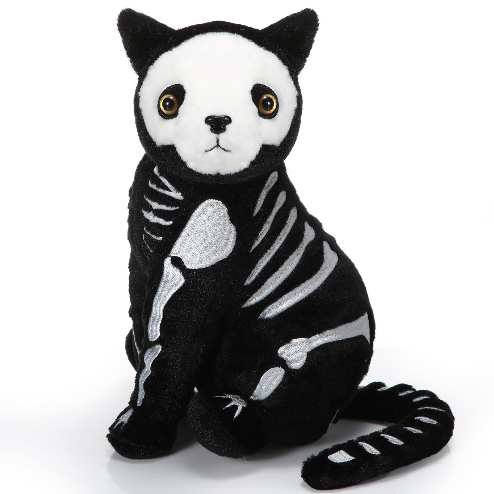 Hiboom Hiboom Skeleton Black Cat Stuffed Animal 13 Inch Soft Plush Black Kitten Stuffed Animal Nightmare Catnap Plush for Halloween Day of The Dead Decor Gift Birthday Party Favors(Stylish Style)