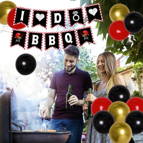 Wonmelody BBQ Bachelorette Decorations, I Do BBQ Decorations - Banner, Diamond Ring, Barbeque Pig Foil Balloon for Better be Quick Engagement Bridal Shower Party Supplies with Tinsel Curtain Backdrop