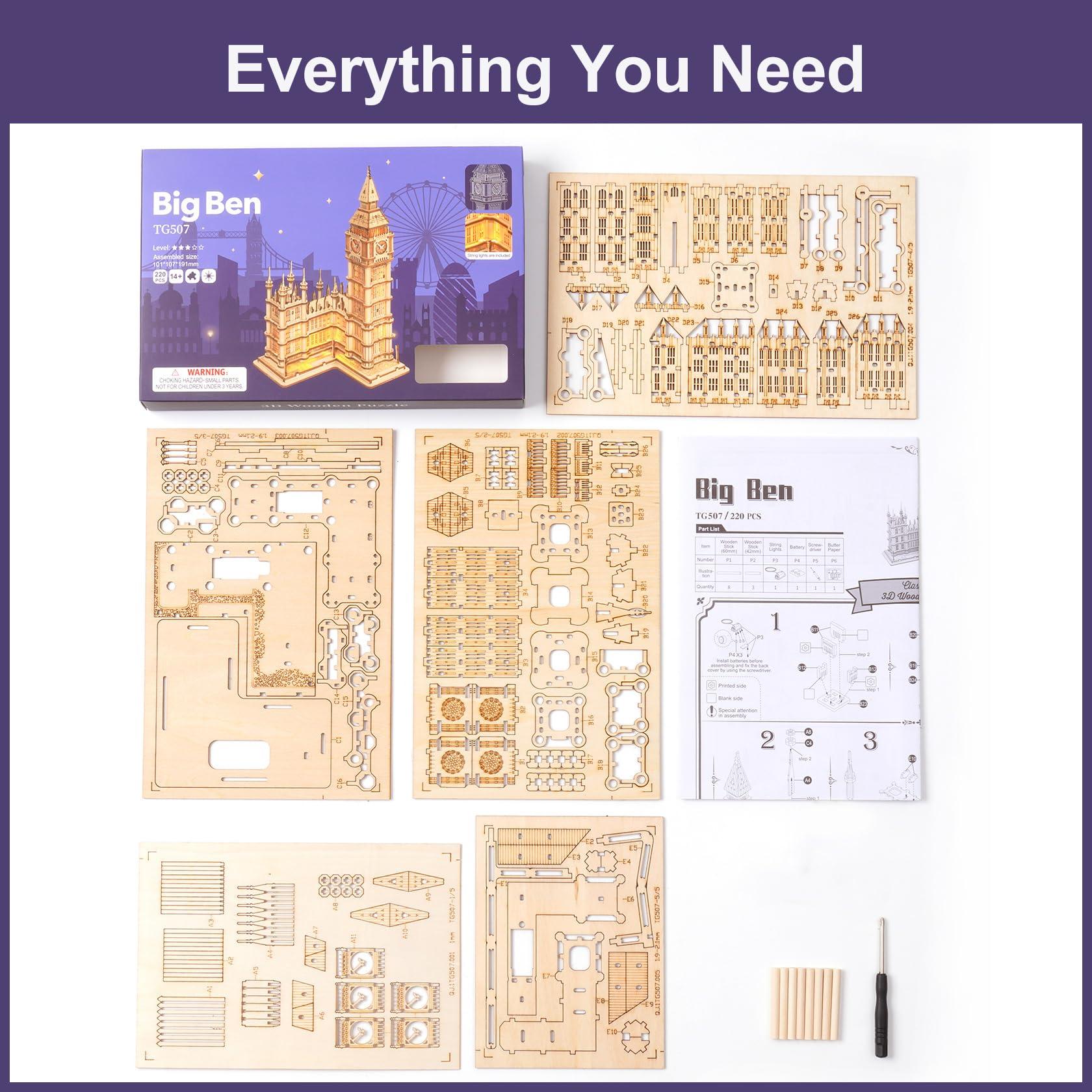 RoWood Rowood 3D Puzzles for Adults Wooden Model Kit Adult Craft Kit Gifts for Teens Age 14+ Big Ben