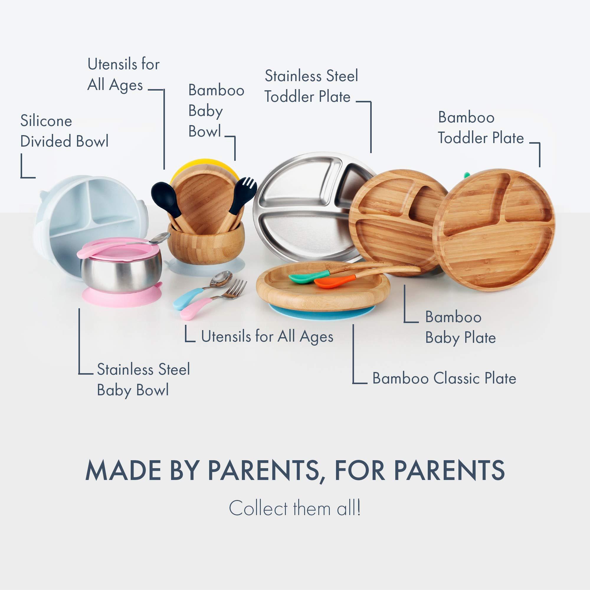 Avanchy Avanchy Bamboo Baby Bowl with Spoon and Removable Silicone Suction Base Non-Toxic, BPA-Free Feeding Bowl for Babies and Toddlers Natural Bamboo Suction Bowl, Blue