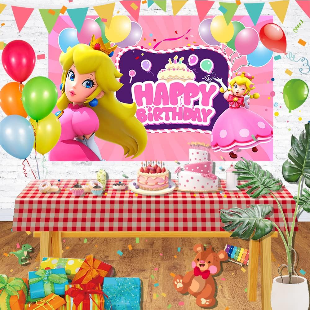 Basifoto Princess Backdrop for Birthday Party Decorations Princess Peach Background for Baby Shower Party Cake Table Decorations Supplies Princess Peach Theme Banner 5x3ft