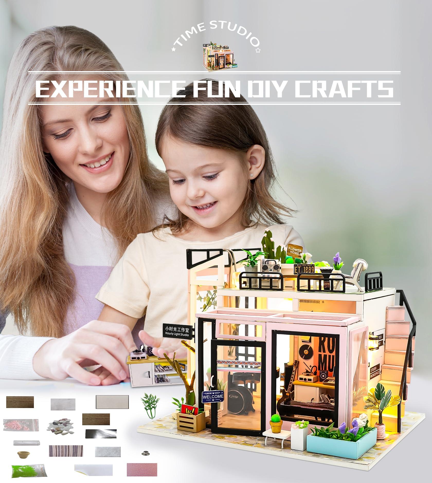 SPILAY Spilay DIY Miniature Dollhouse Kit with Wooden Furniture,DIY Dollhouse Kit with Dust Proof and Music Movement,1:24 Scale Creative Room for Romantic Valentine's Gift(Time Studio)