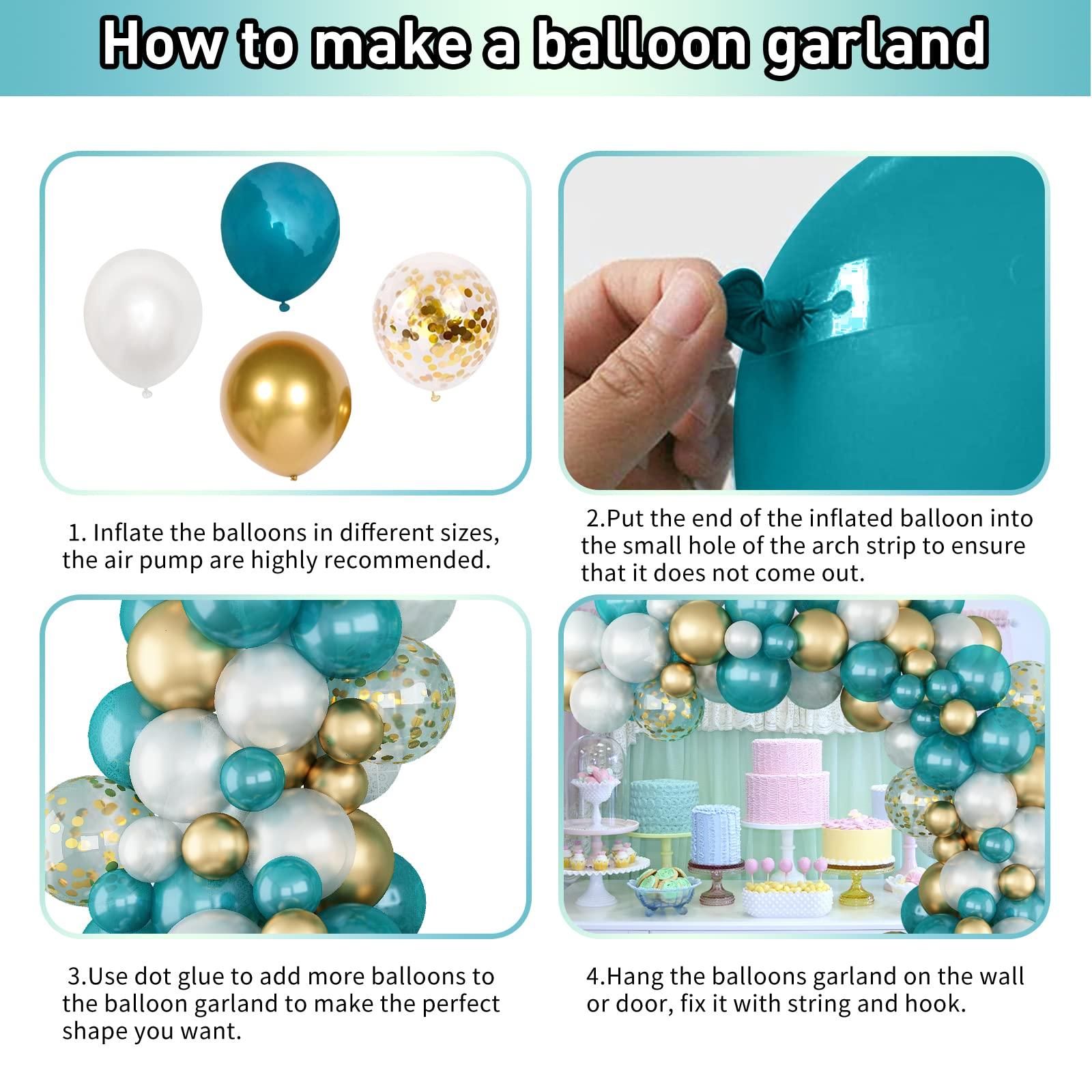 Domgoge Matte Turquoise Blue Pearl White Balloons Garland Arch Kit Metallic Gold Balloon with Gold Confetti Latex Balloon Teal Blue Balloons Chrome Gold Party Decorations Supplies Birthday Baby Shower