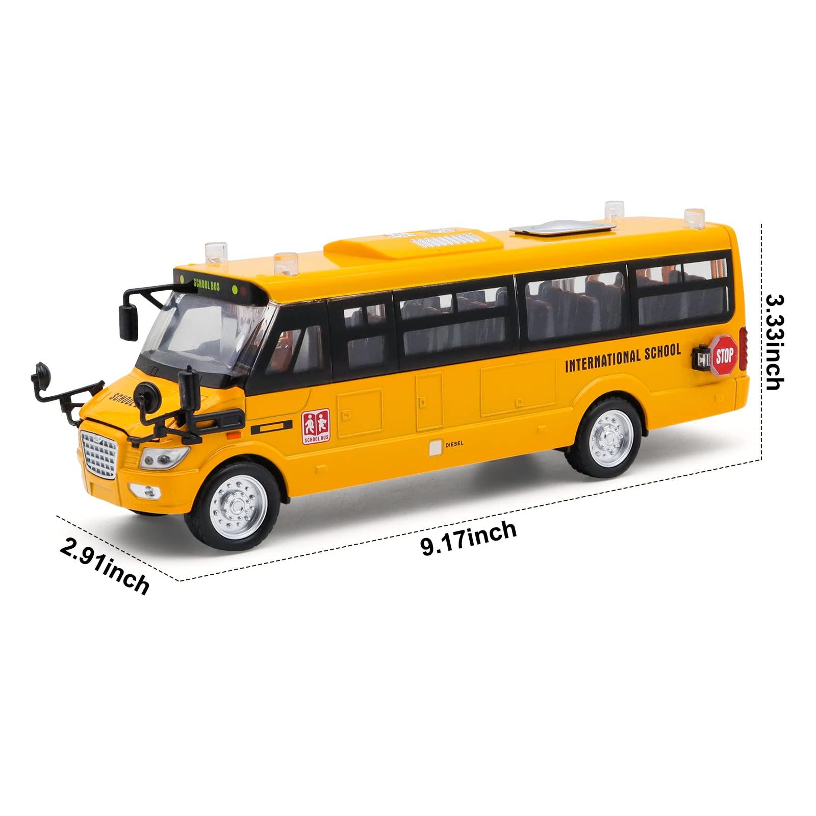 Ming You Ming You School Bus Toy for Toddlers - 9\" Die-cast Pull Back Cars with Sounds Lights and Openable Doors, School Bus Toys for Kids Ages 4-8