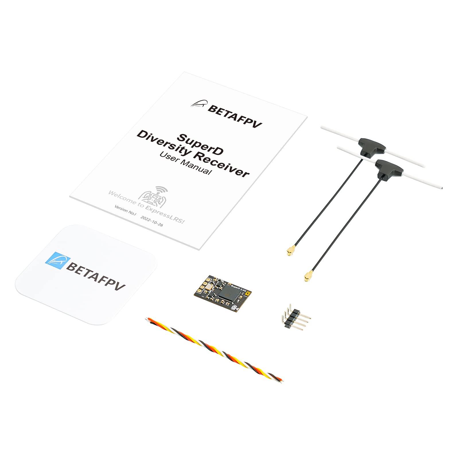 BETAFPV BETAFPV SuperD ExpressLRS 2.4GHz V3.0 Diversity Receiver with Two Antennas TXCO Tech Long Range Performance Support CRSF Protocol Compatible with FPV Drone Freestyle and Fixed-Wing Aircraft