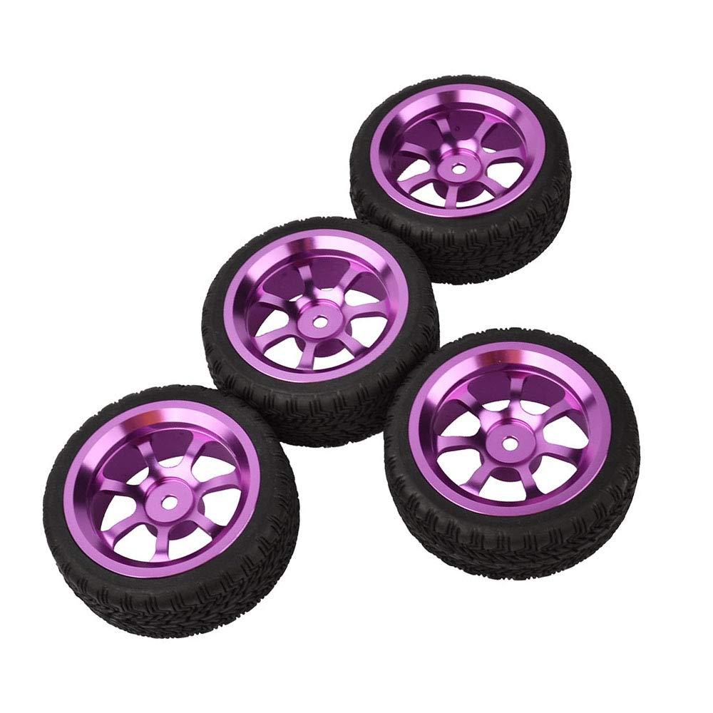 LAFEINA LAFEINA 4PCS 1/10 Aluminium Alloy 7 Spokes Wheels and Tires for 1/10 RC On Road Drift Racing Car HSP HPI (Purple)