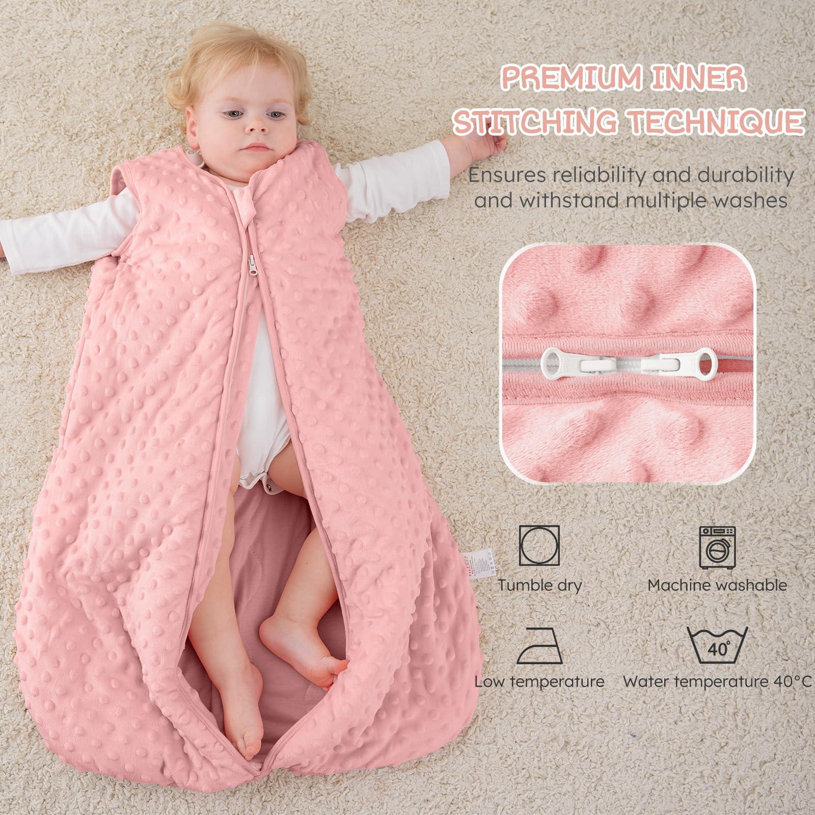 FILLEEP FILLEEP Fleece Baby Sleep Sack 1-7 Months 2.5 Tog with Plush Dots, Winter Baby Wearable Blanket for Infant Toddler Sleeping Sack 2-Way Zipper Warm Sleep Sack,Pink