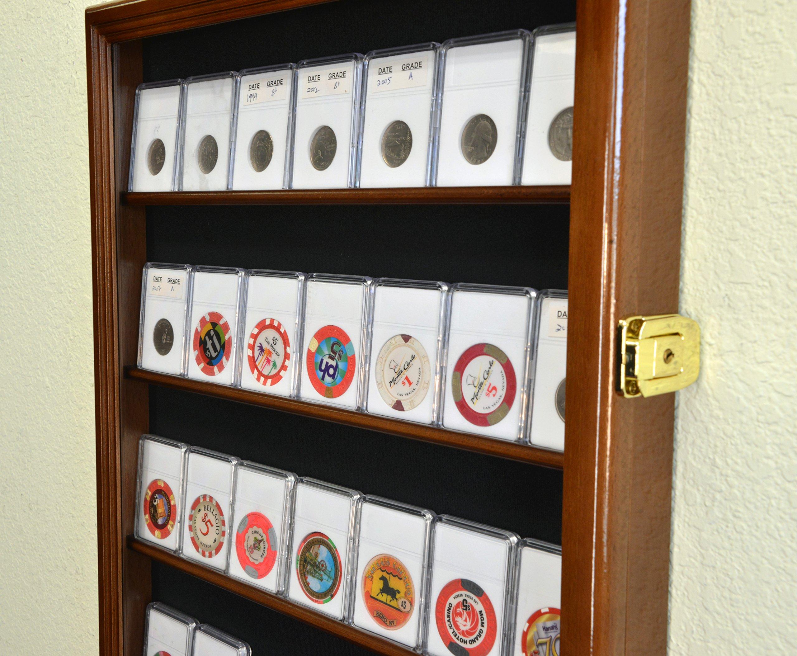 sfDisplay.com, Factory Direct Display Cases 42 Collector NGC PCGS ICG Coin Slab Display Case Cabinet Holder Rack Lockable, Cherry