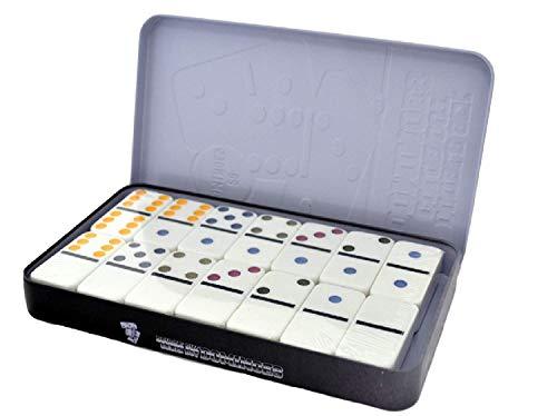 LINAZI Double 6 Color Dot Dominoes Game Set,Domino Set - Premium Classic 28 Pieces in Tin Case,Six Dot Dominoes Match and Educational
