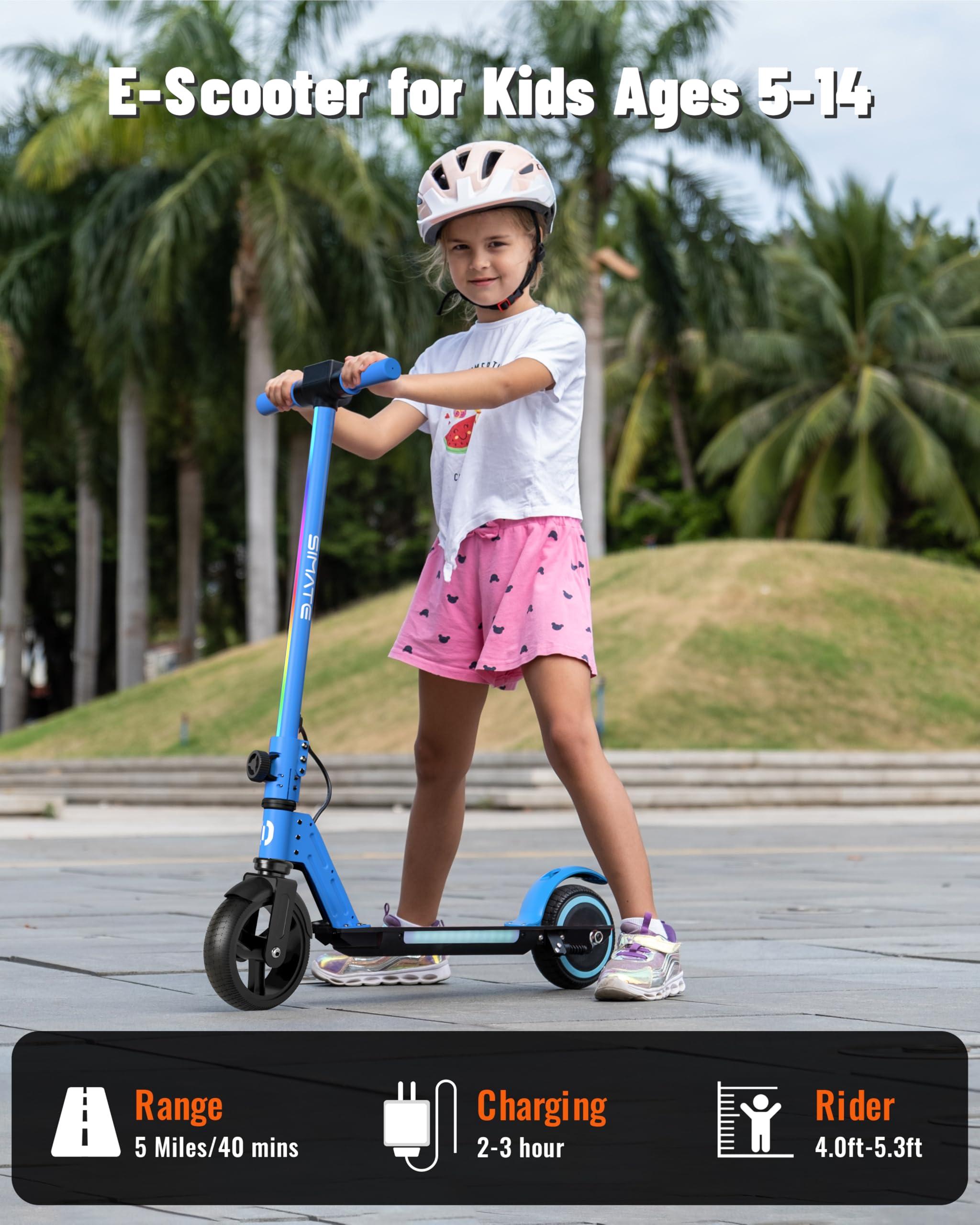 SIMATE SIMATE Electric Scooter for Kids, Motorized E-Scooters with Colorful Front Light and Pedal Lights, LED Display & Foldable, Dual Braking System, Top 8.7mph & 5 Miles, Gifts for Kids, Girls, Boys, Teens