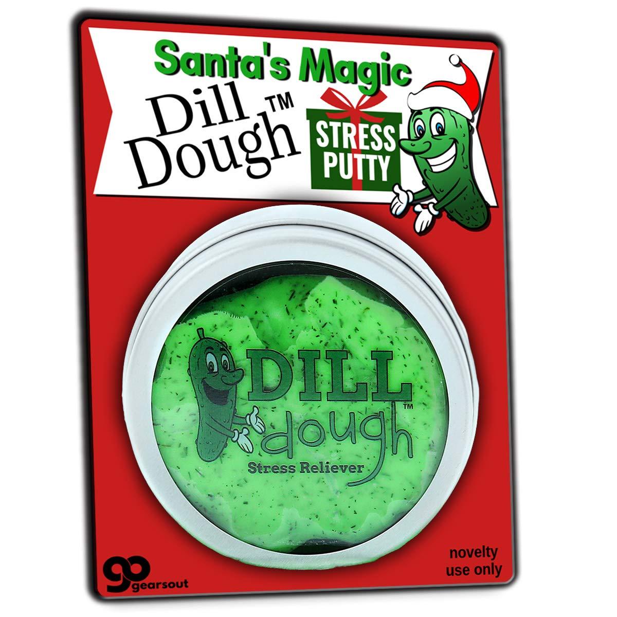 Gears Out Santa\'s Magic Dill Dough Stress Putty for Adults - Pickle Santa Claus Special Christmas Edition Design - Stress Putty for Friends - Made with Real Dill, Neon Green, Glow-in-The-Dark Therapy Putty