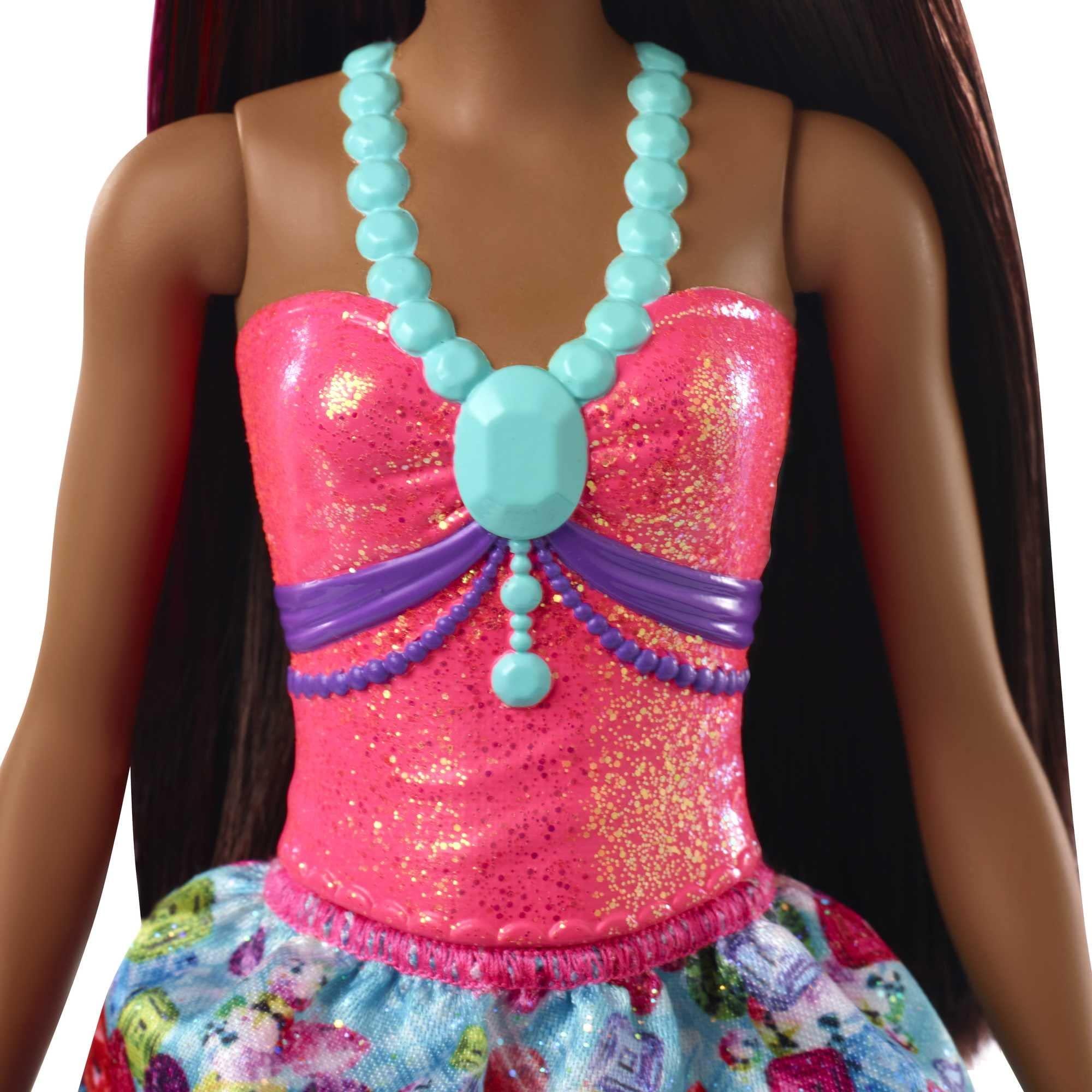 Barbie Barbie Dreamtopia Royal Fashion Doll & Accessory, Brunette with Pink Hairstreak Wearing Removable Blue Skirt & Headband