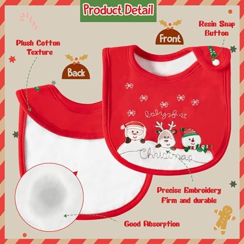 2ooya 3Pcs Christmas Baby Cotton Bib Infant Drooling Feeding Bibs with Resin Buttons Toddler Absorbable Bib Set Unisex Sock Pattern Newborn Baby Food Bibs Baby Gift Photo Props for Christmas(6-12 months)