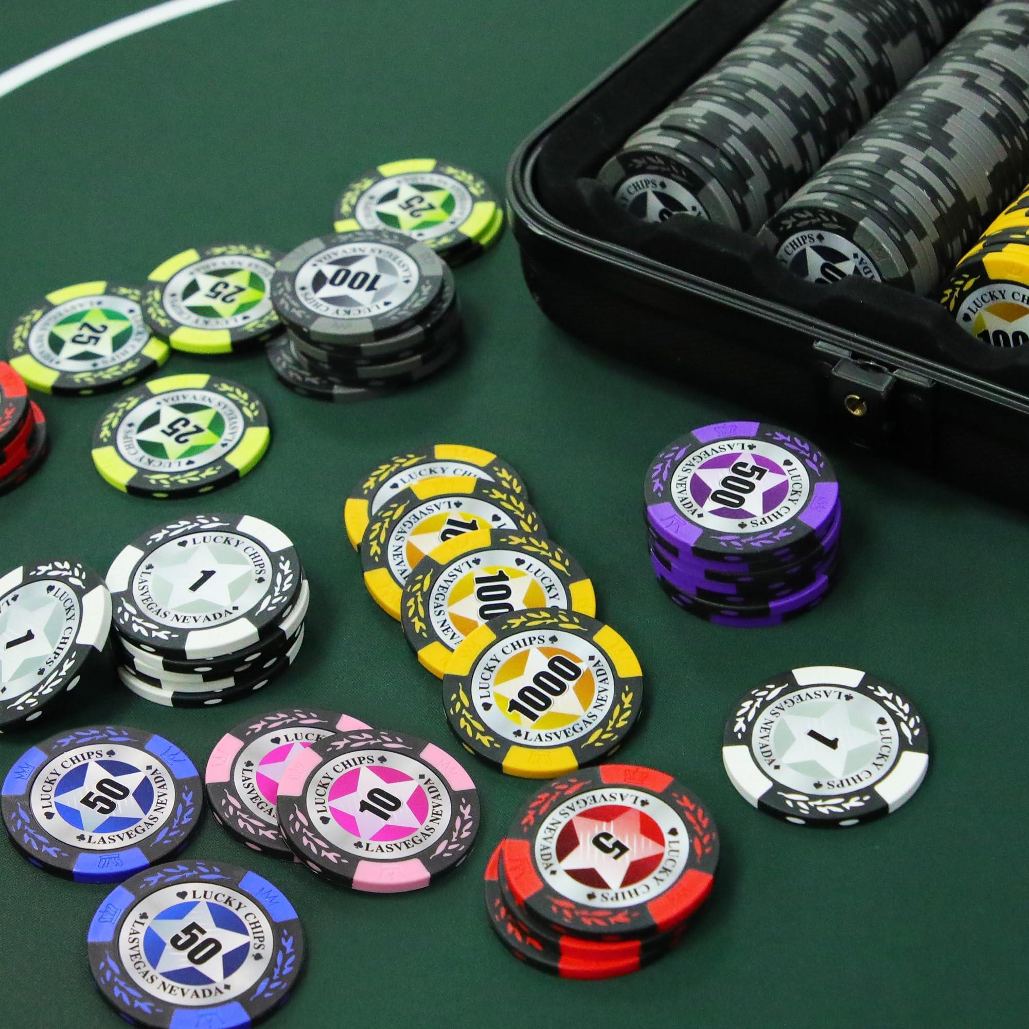 ORIENGEAR ORIENGEAR Poker Chips Professional, 50 Pcs 14 Gram Poker Chips Composite with Clear Denomination, Numbered Chips for Casino Card Game, Blackjack, Roulette Games, for Poker Lover, 8 Color