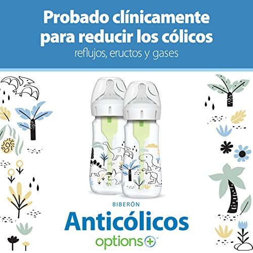 Dr. Brown\'s Dr. Brown's Natural Flow Anti-Colic Options+ Wide-Neck Baby Bottle Designer Edition Bottles, Dino Decos, 9oz/270mL, Level 1 Nipple, 2-Pack, 0m+