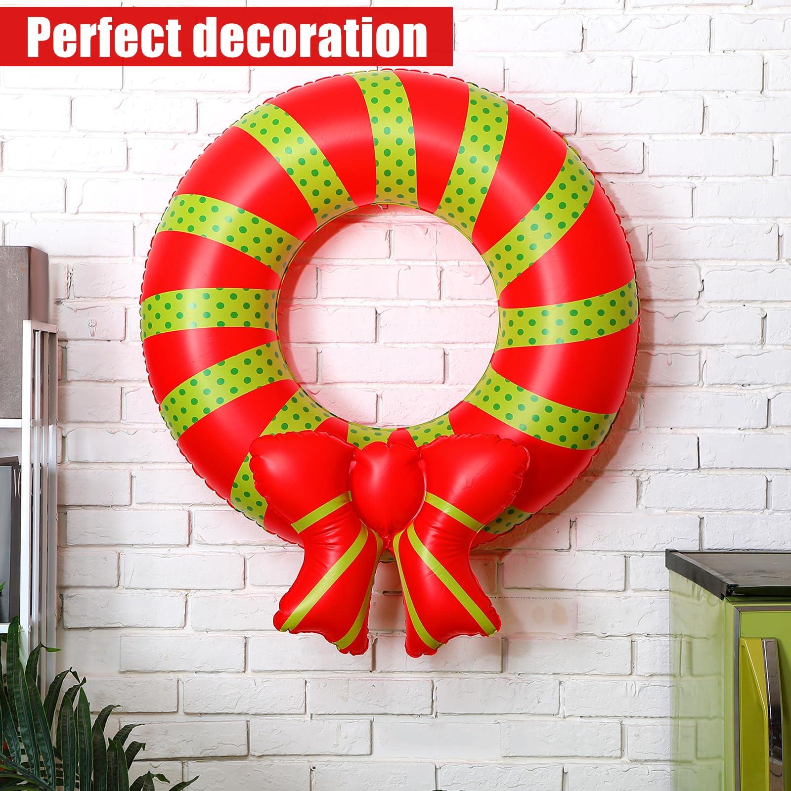JellyArch JellyArch 2 Pcs Christmas Inflatable Wreath Decorations Inflatable Christmas Pool Ring Float with Bow Xmas Holiday Hanging Wreath Decor Indoor Outdoor for Party Window Lawn Yard Garden(43 Inches)
