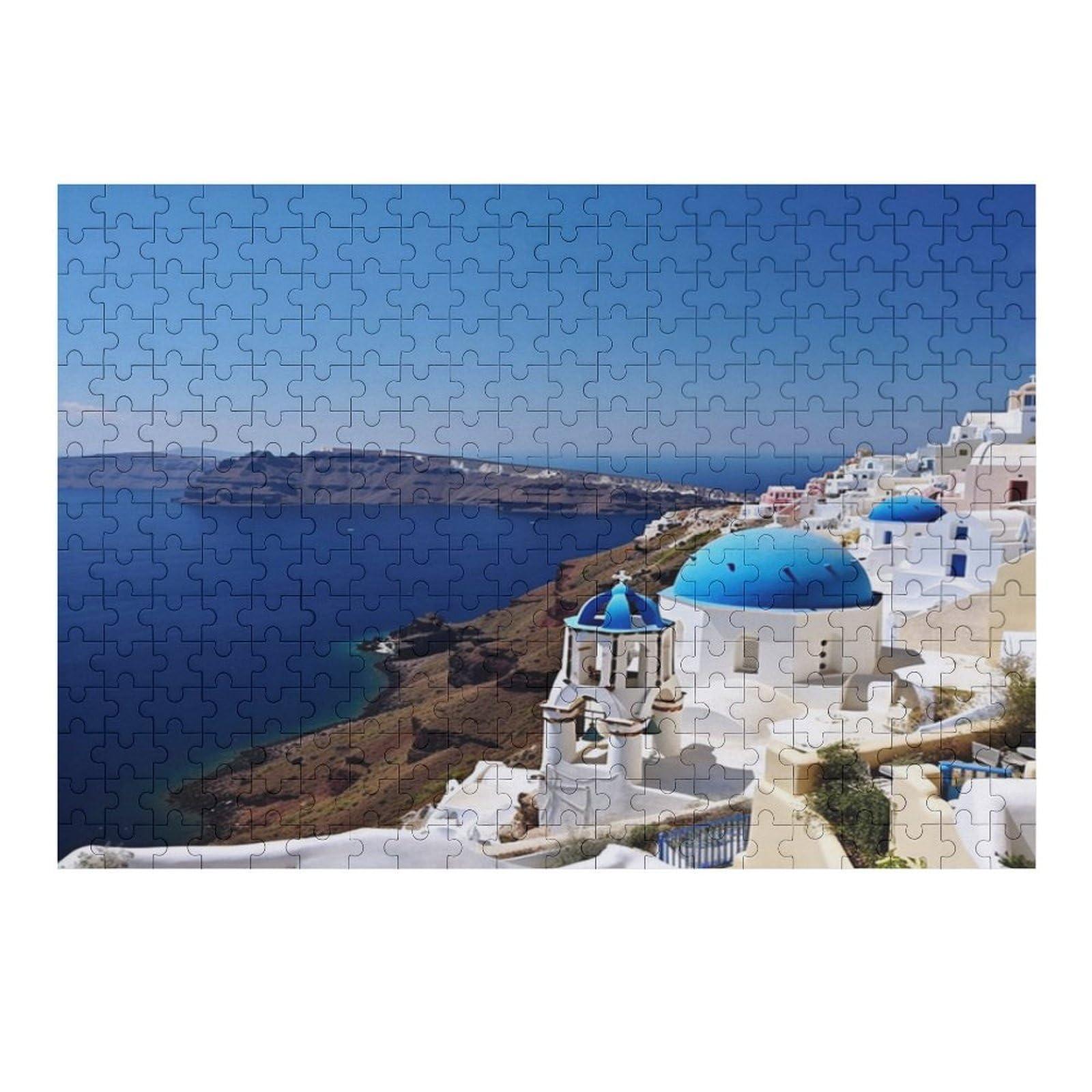 LXTDPBK LXTDPBK Puzzle Personalized Photo Puzzle 1000/500/300 Pieces Santorini Greek Island Sea View Pet Puzzle for Adults Wooden Wedding Puzzle Family Reunion Puzzle for Halloween Holidays Wedding Gift