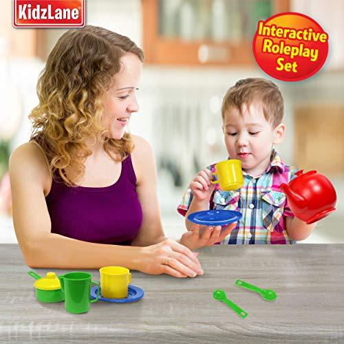 Kidzlane Kidzlane Play Tea Set, 15+ Durable Plastic Pieces, Safe and BPA Free for Childrens Tea Party and Fun