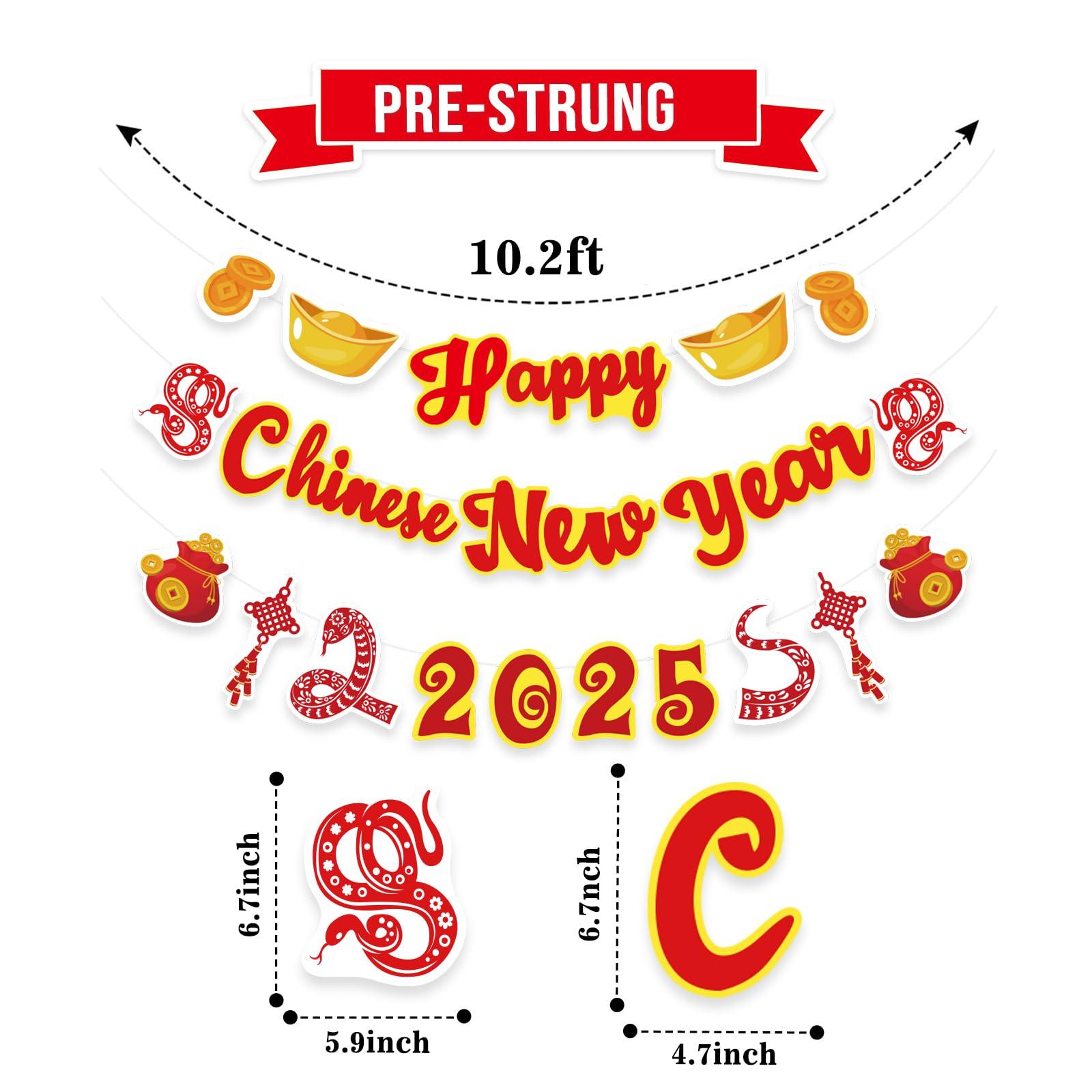 DKCTQU Chinese New Year Banner China Spring Festival Lunar Happy New Year Decorations 2025 Chinese New Year Party Banner Year of The DragonSnake Party Bunting Banner