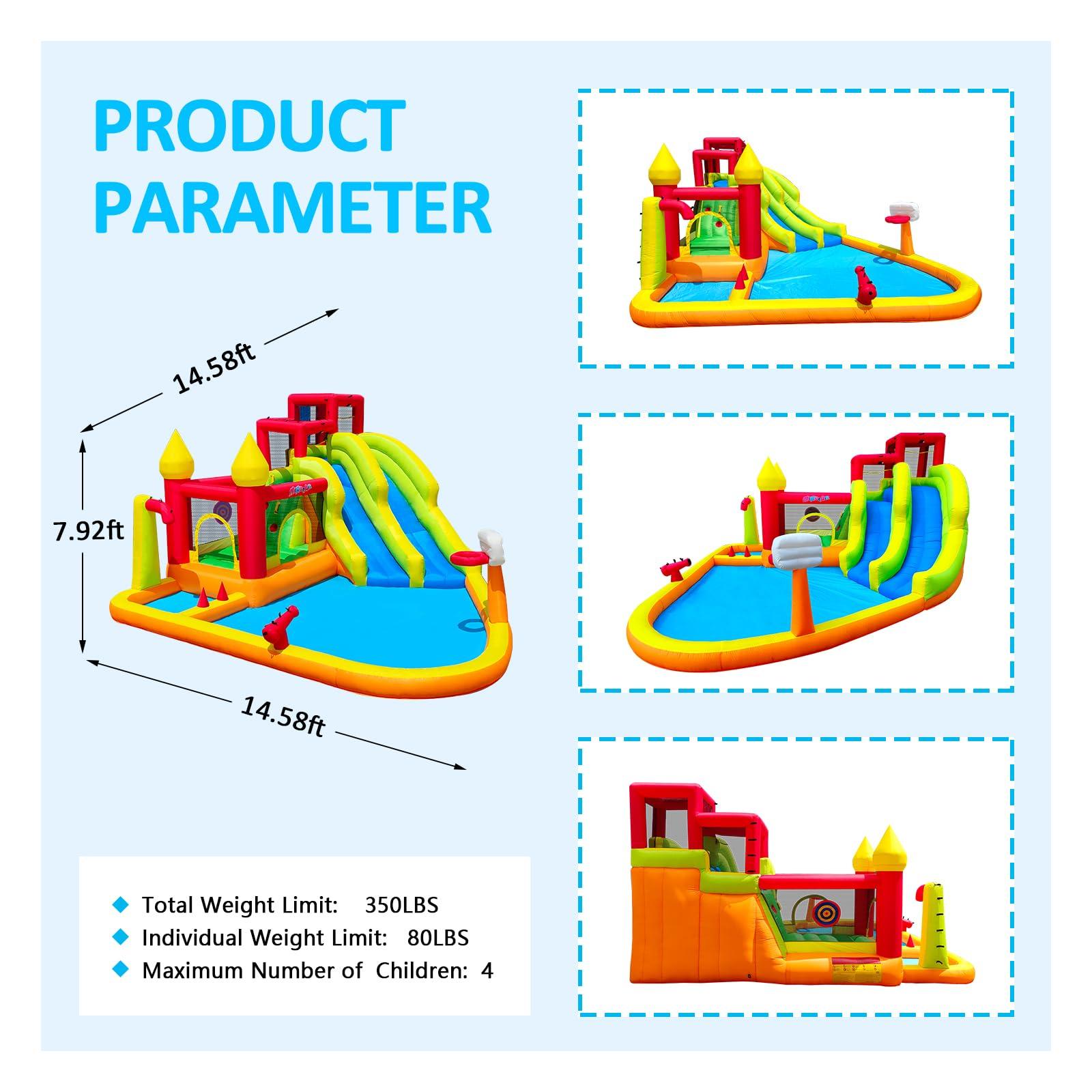 MIRUNAIR MIRUNAIR Inflatable Bounce House with Slides, Inflatable Water Slide for Kids Backyard, Bounce Water Prak with Air Blower, Splash Pool, Water Cannon, Climbing Wall, Outdoor Backyard Water Park