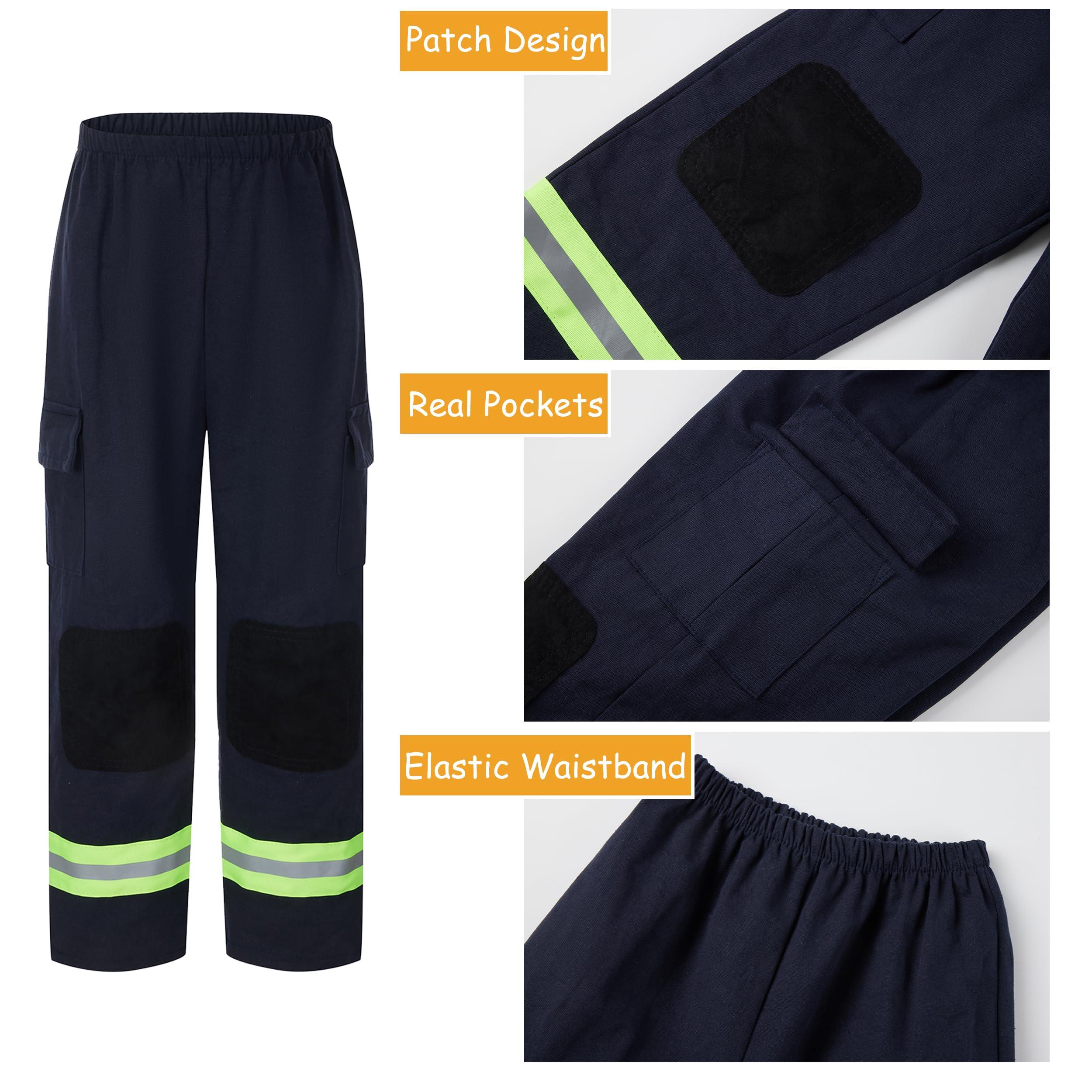 Kosgraiy Kosgraiy Firefighter Costume for Kids,Black Fireman Costume for Boy and Girl,Kds Fire Chief Costume Outfit,Halloween,9pcs,Size S for Children 3-4Years