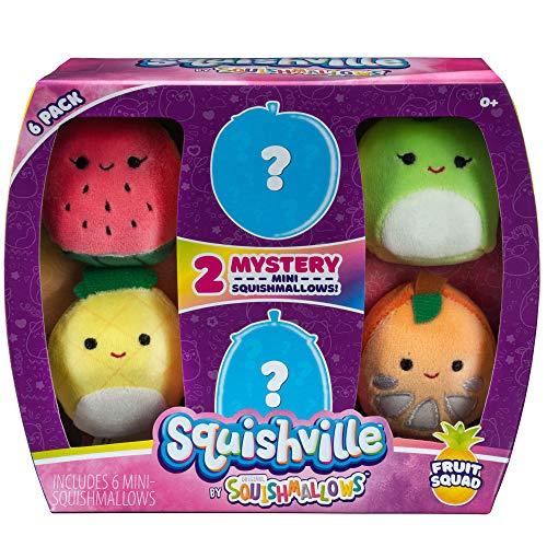 Squishville Squishville by Squishmallows Mini Plush Fruit Squad, Six 2" Soft Minimallow Plush, Irresistibly Colorful Fruits, Mini Peach, Pineapple, and Watermelon