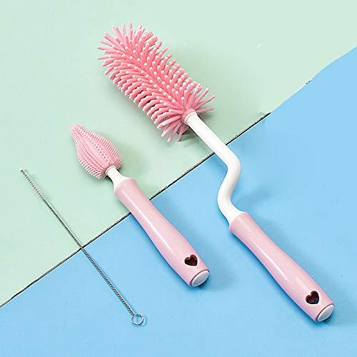 Magik Magik 3PCS Set Silicone Feeding Baby Bottle Nipple Straw Cleaning Brush 360 Degree (Pink)