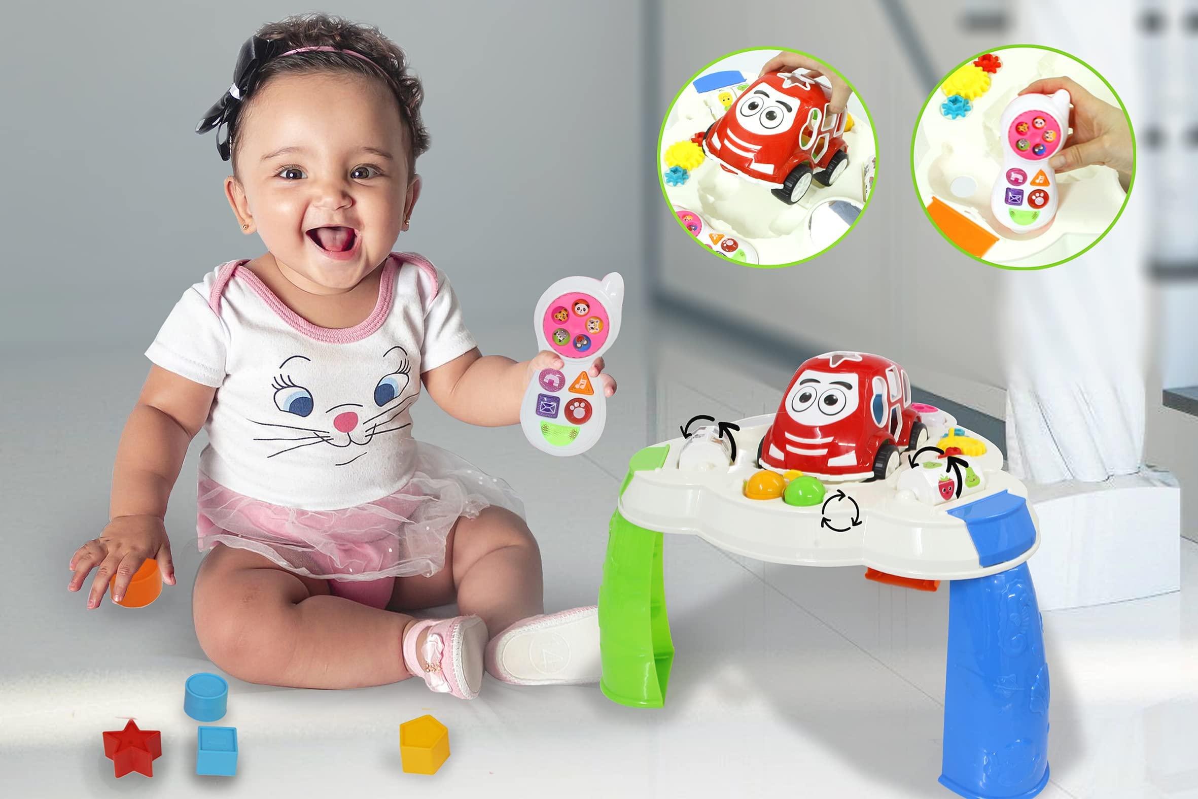Jamara JAMARA Game Table with Shaped Car and Mobile Phone - Promotes Fine and Gross Motor Skills, Music, LED Light Effects, 10 Shapes in 5 Colours, Mirror, Smooth-Running Plastic Wheels, 13 Pieces