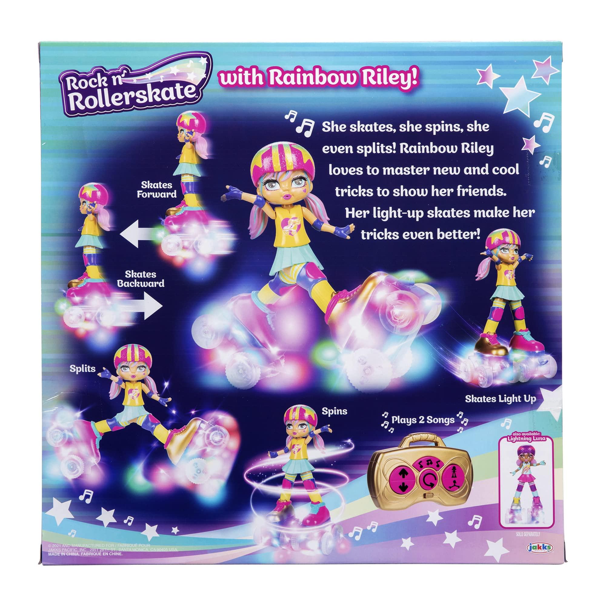 Roller Girl JAKKS Pacific Rock N Rollerskate Doll Rainbow Riley Light Up Remote Control Rollerskating Doll - Plays Music and Skates!, 10\" H