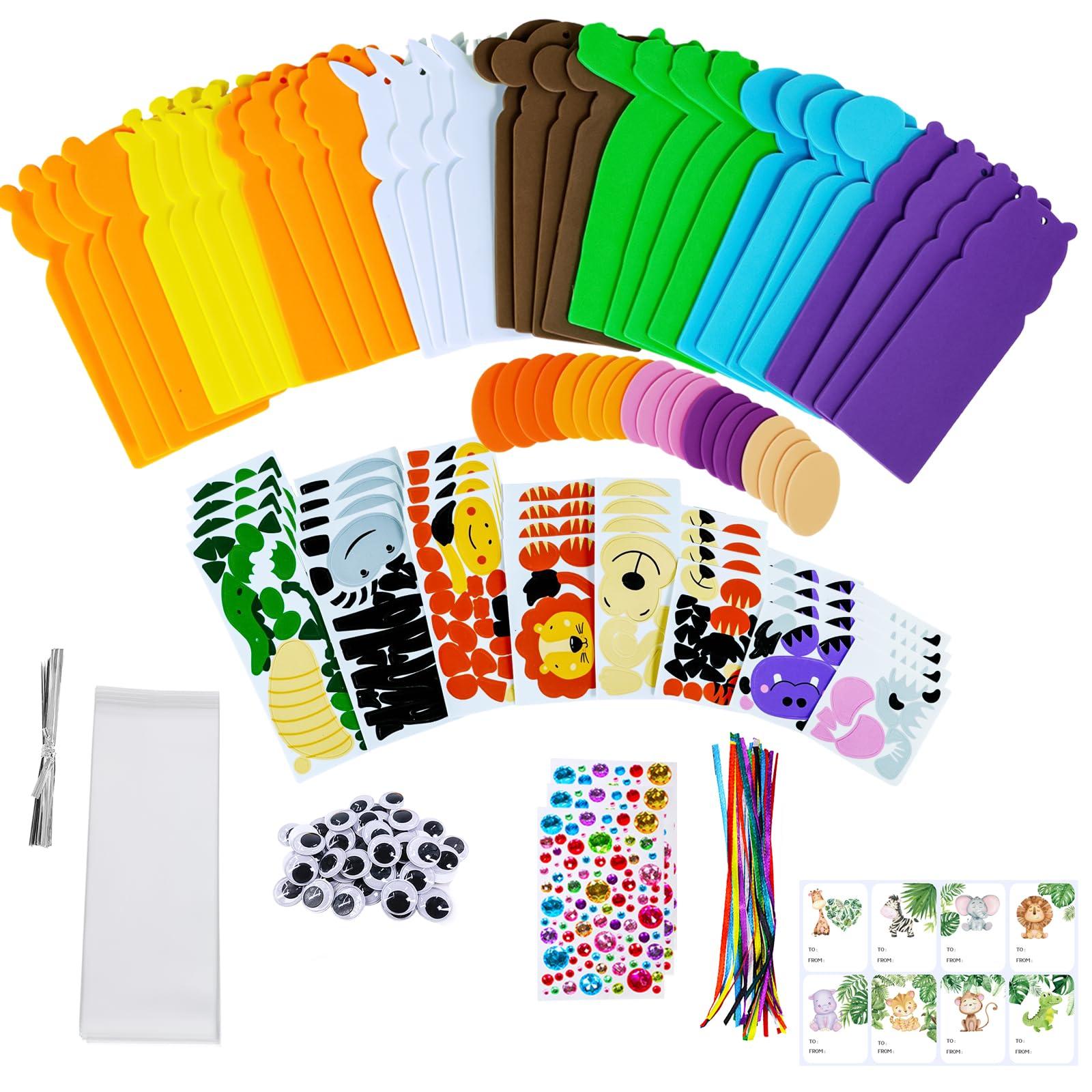 Winlyn Winlyn 32 Sets Jungle Animal Craft Kits DIY Jungle Safari Zoo Wild Animal Bookmarks Decorations Art Sets Tiger Lion Zebra Foam Stickers for Kids Classroom Activities Reading Rewards Party Favors