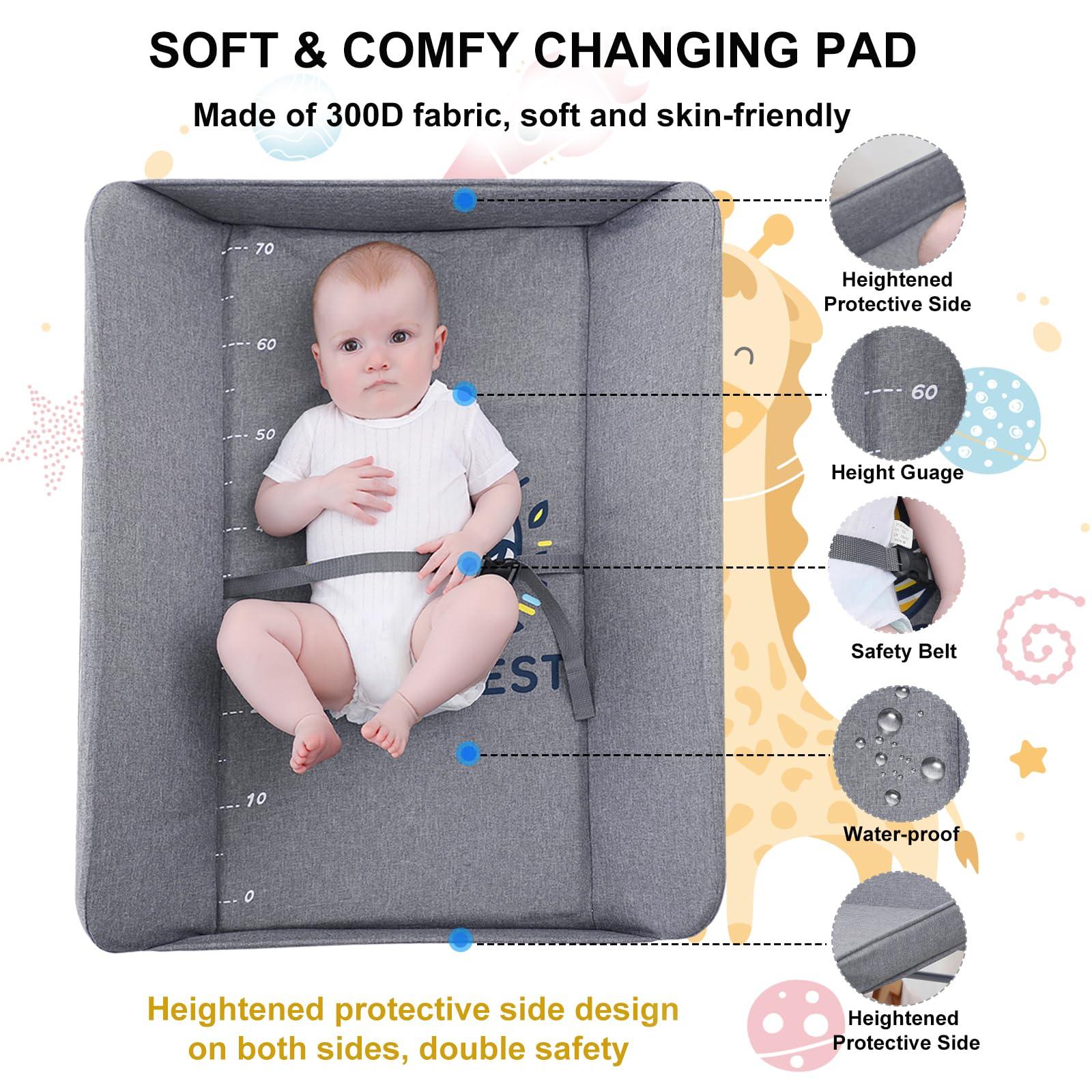 HopeNest Portable Baby Changing Station with Adjustable Height - Foldable Diaper Table with Wheels,Waterproof Pad, Safety Belt & Large Storage Racks, Ideal for Newborn and Infants (Light Grey)