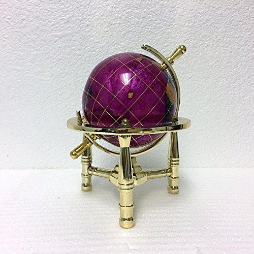 Unique Art Since 1996 Unique Art 6" Tall Pink Pearl Swirll Tripod Gold Leg Table Stand World Map Gemstone Globe
